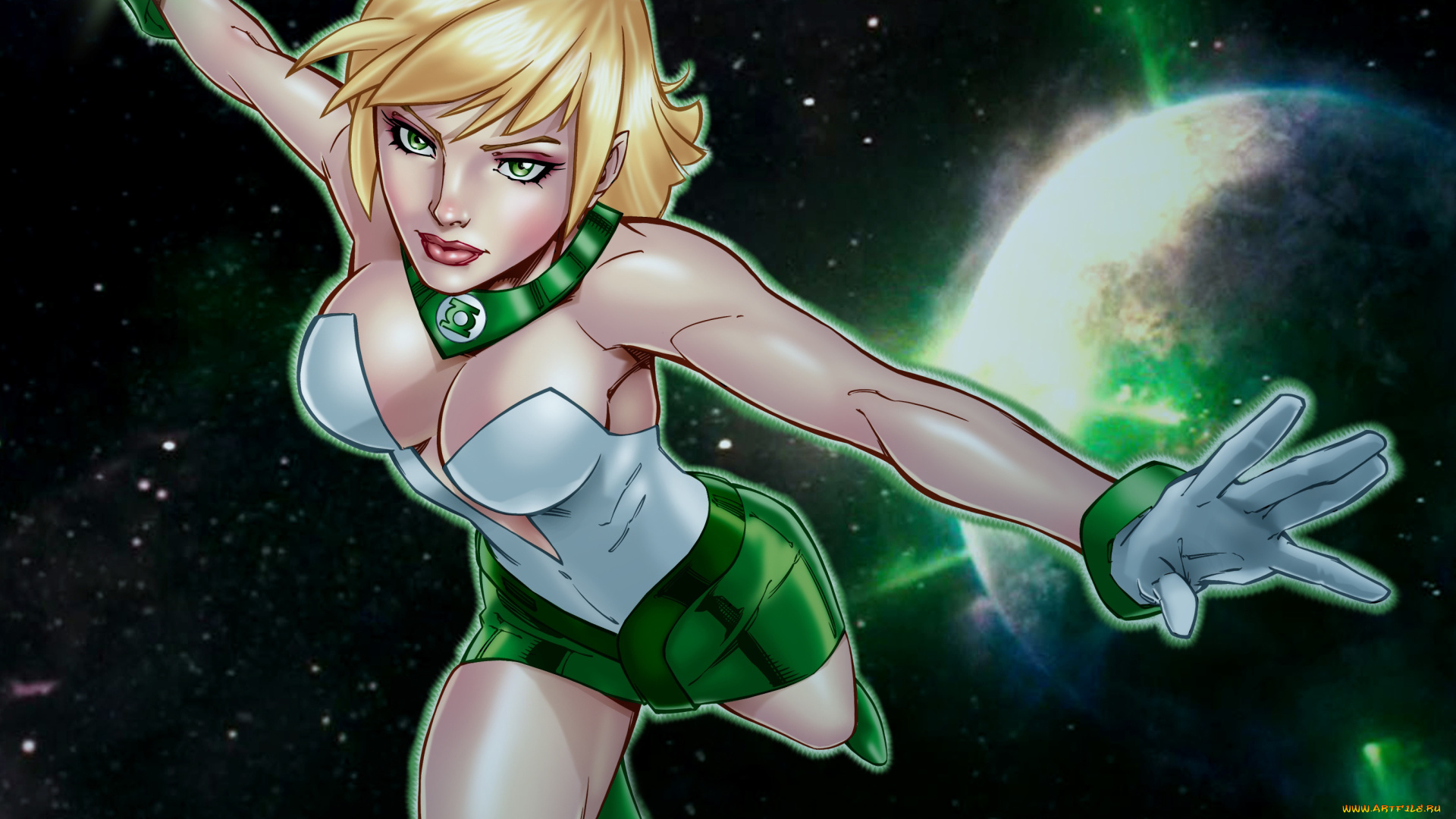 рисованные, люди, arisia, green, lantern, фонарь, зеленый, костюм, девушка, rrab, космос