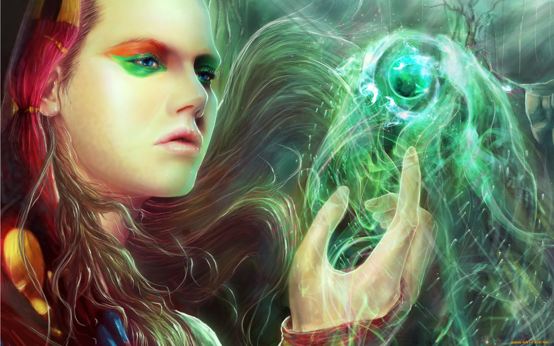 фэнтези, девушки, магия, девушка, шар, макияж, сфера, капюшон