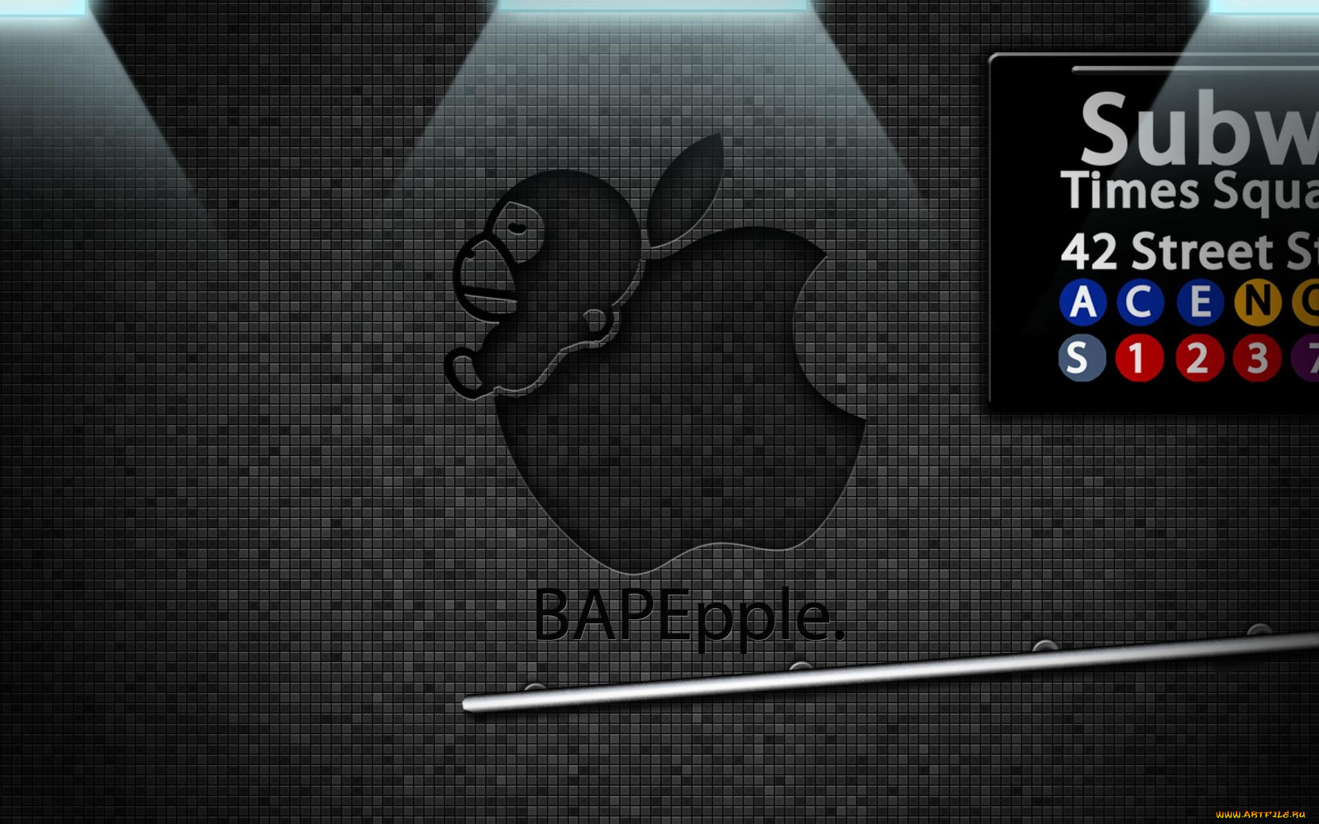 компьютеры, apple, поручень, стена, мозаика, яблоко, логотип, обезьяна