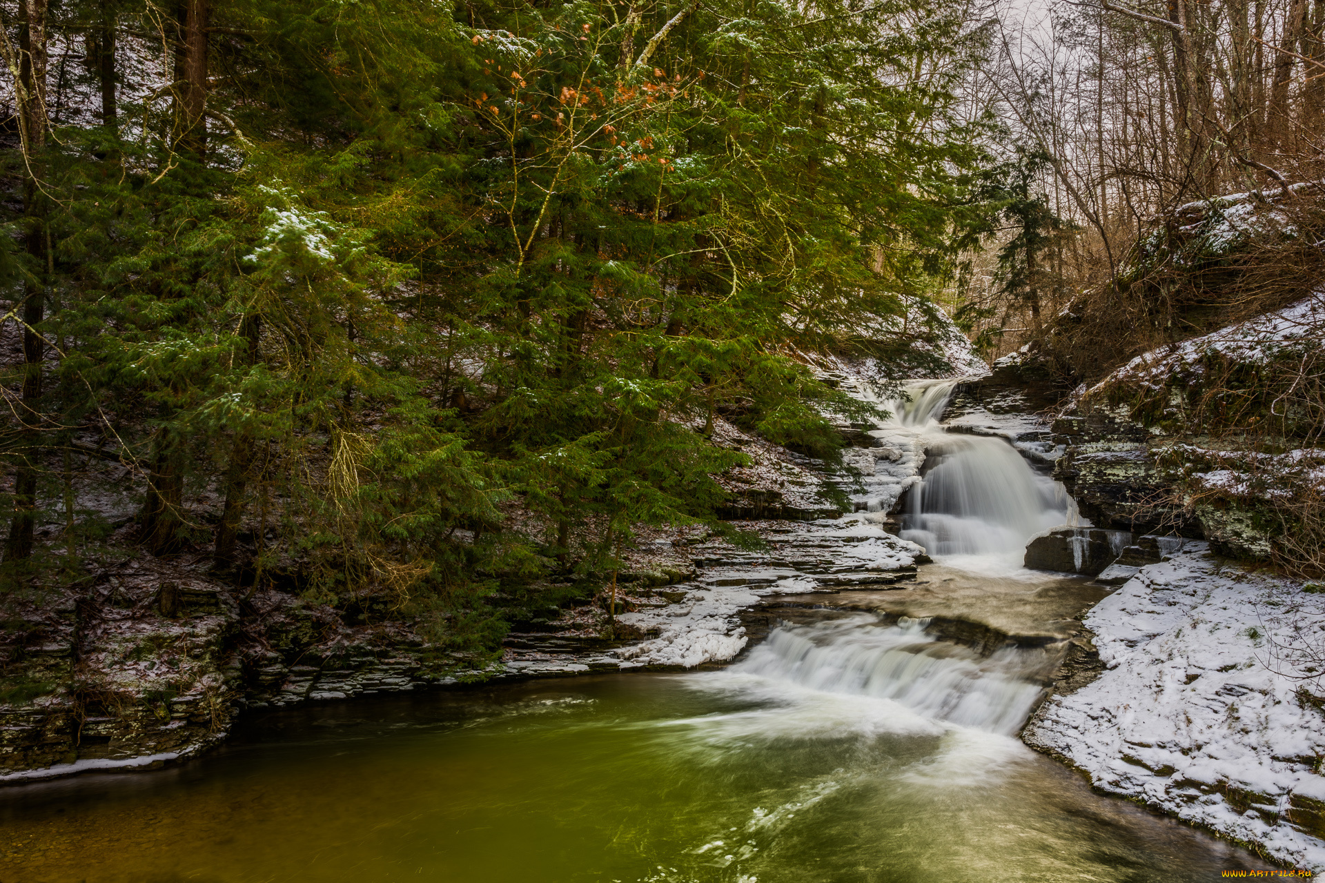 природа, водопады, лес, река, водопад