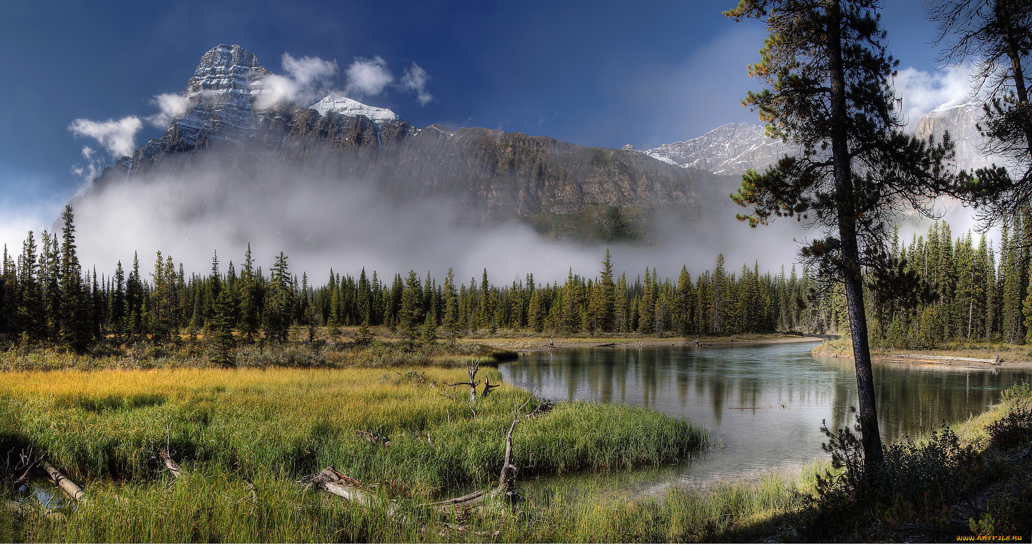 природа, реки, озера, горы, лес, река, облака