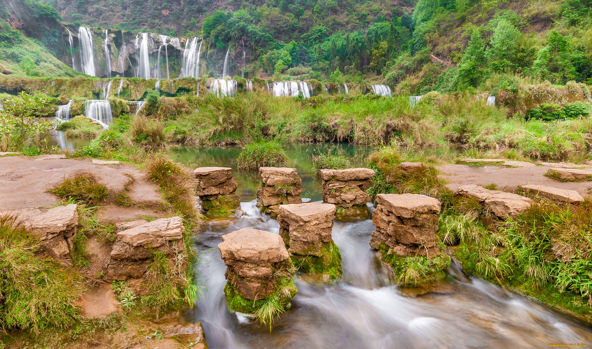 природа, водопады, водопад, скалы, река