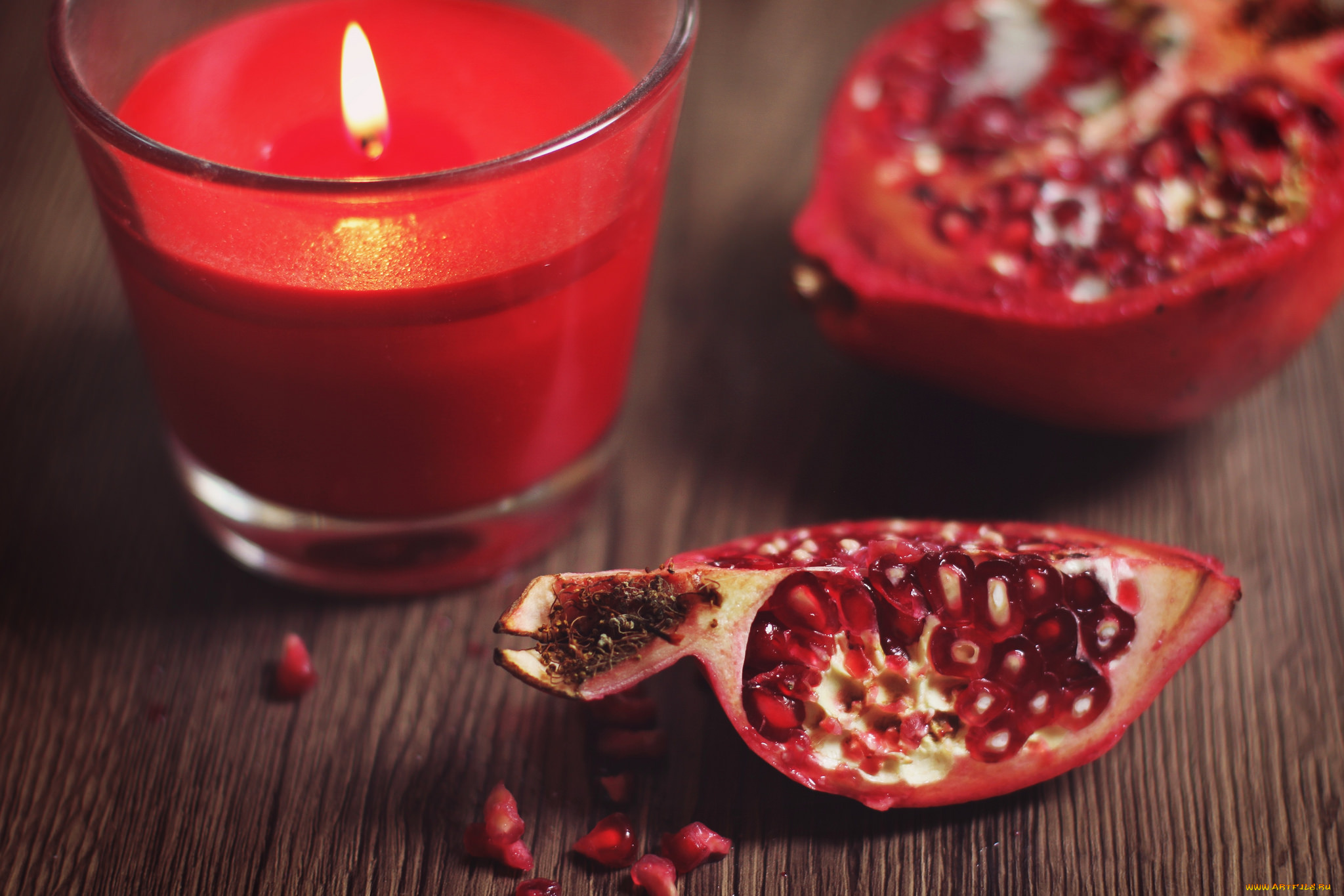 еда, гранат, свеча, зерна