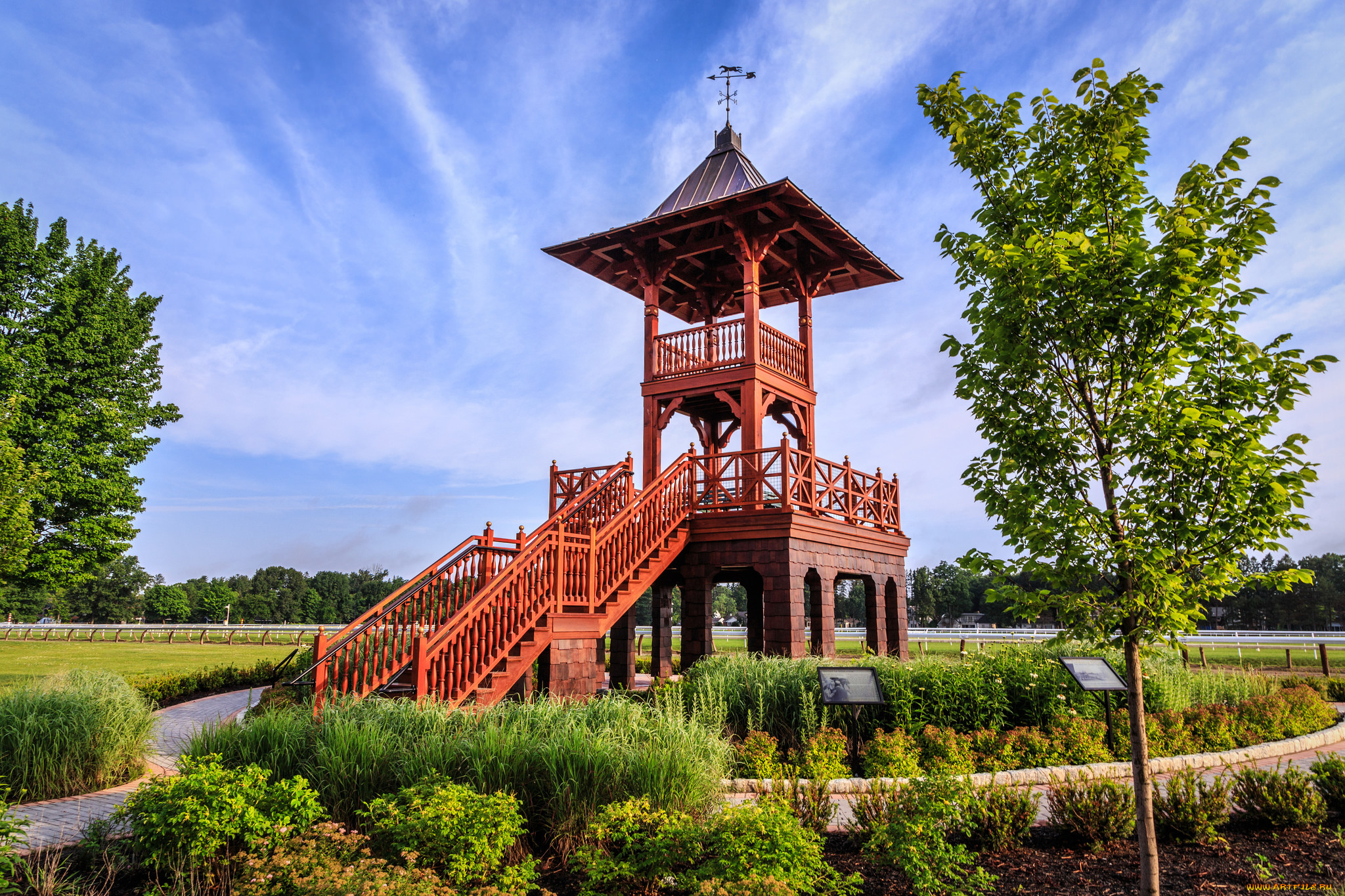 природа, парк, лужайка, горка