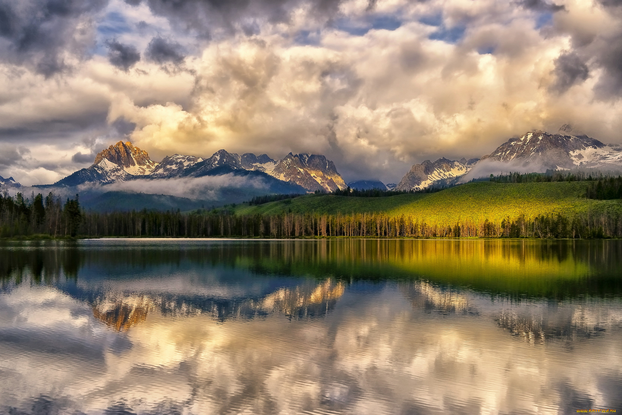 природа, реки, озера, облака, река, лес, горы