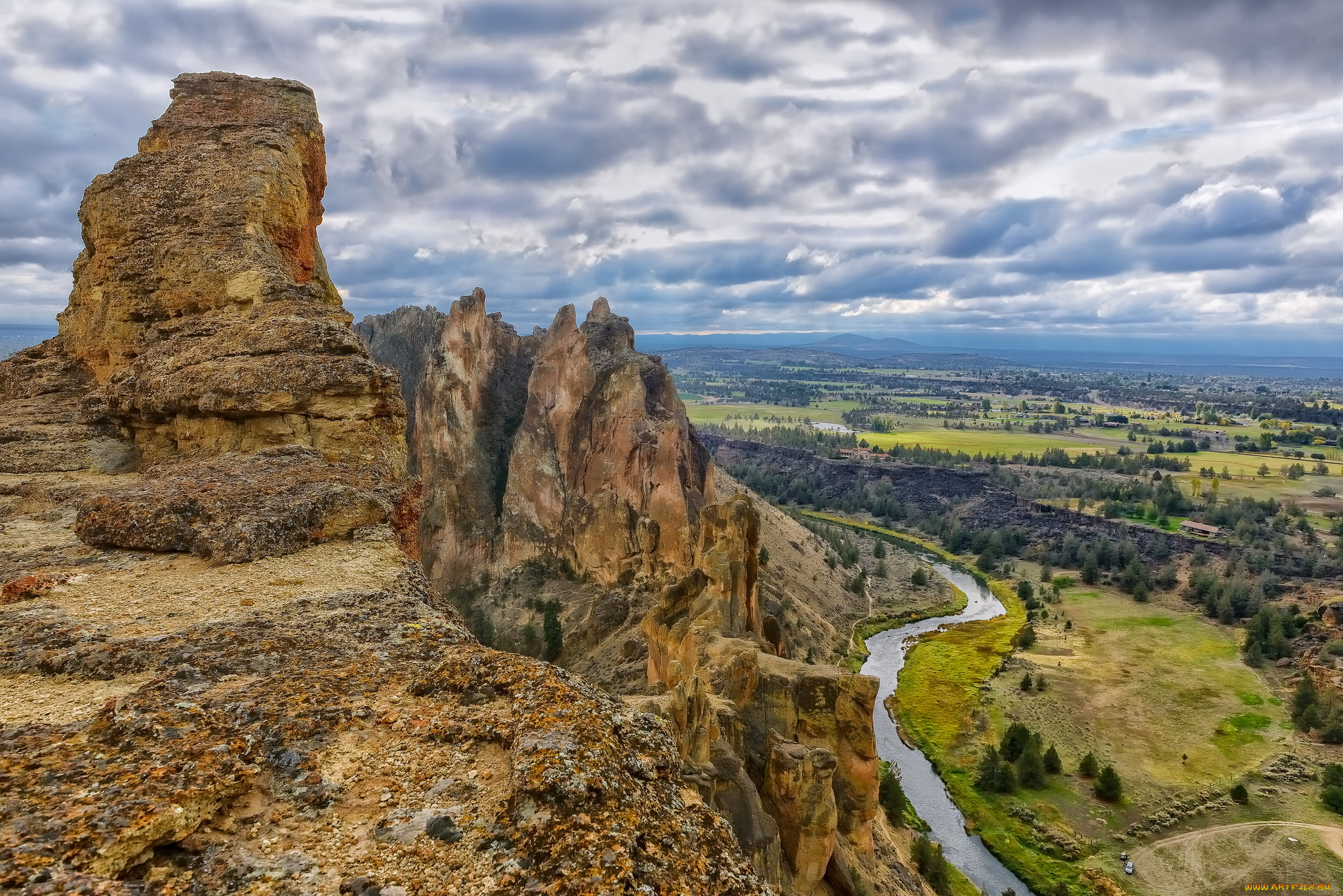 природа, горы, скала, долина, река