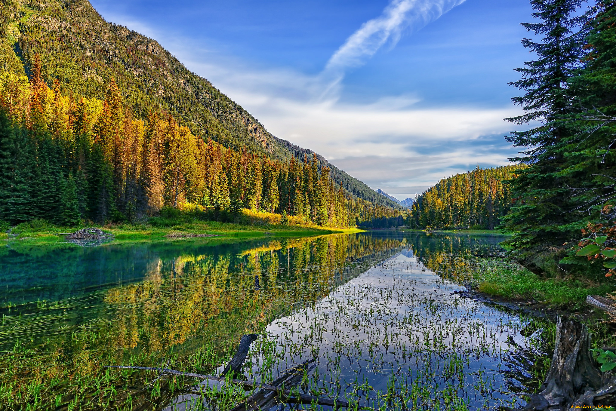 природа, реки, озера, горы, лес, река, облака