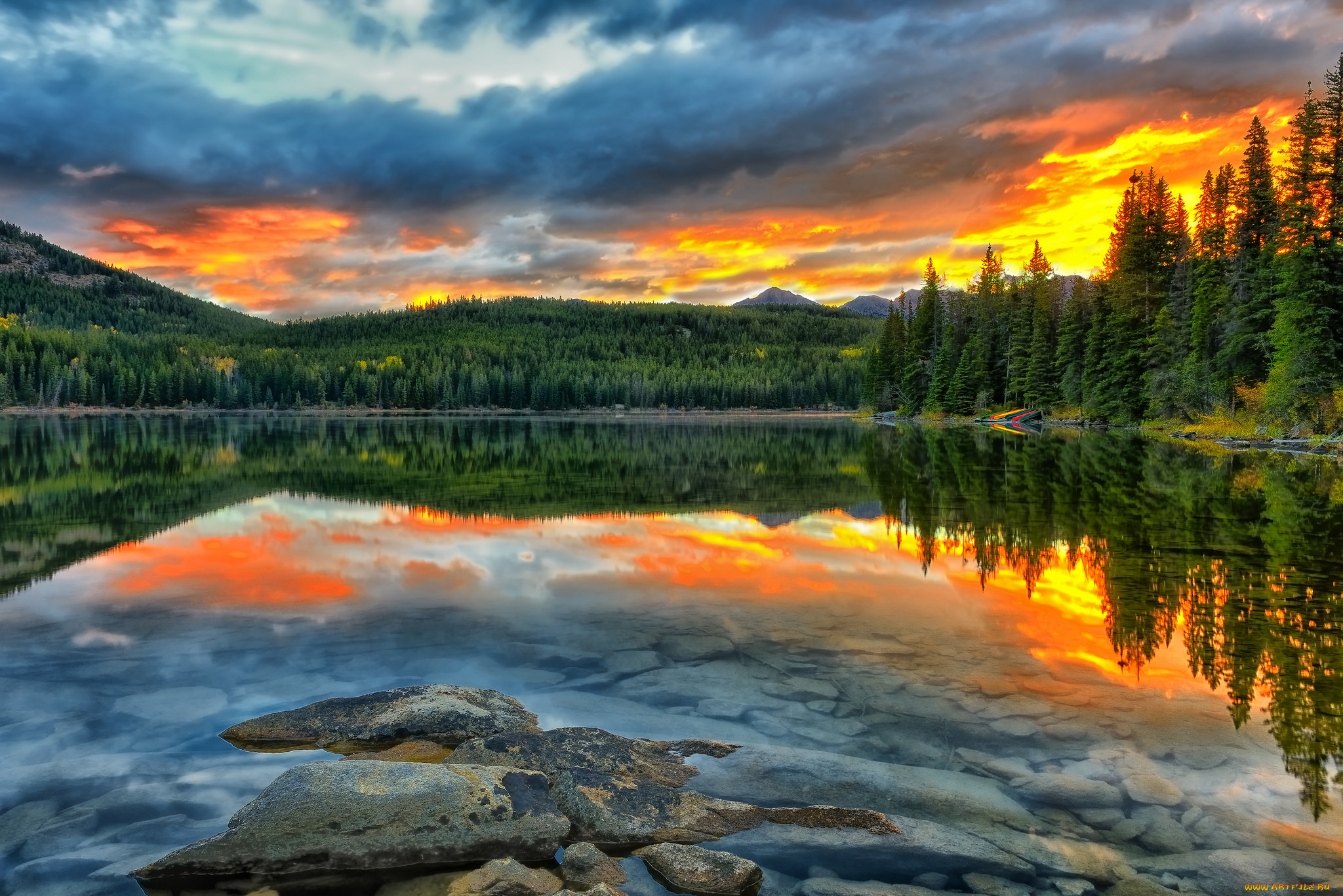 природа, реки, озера, горы, облака, река, лес