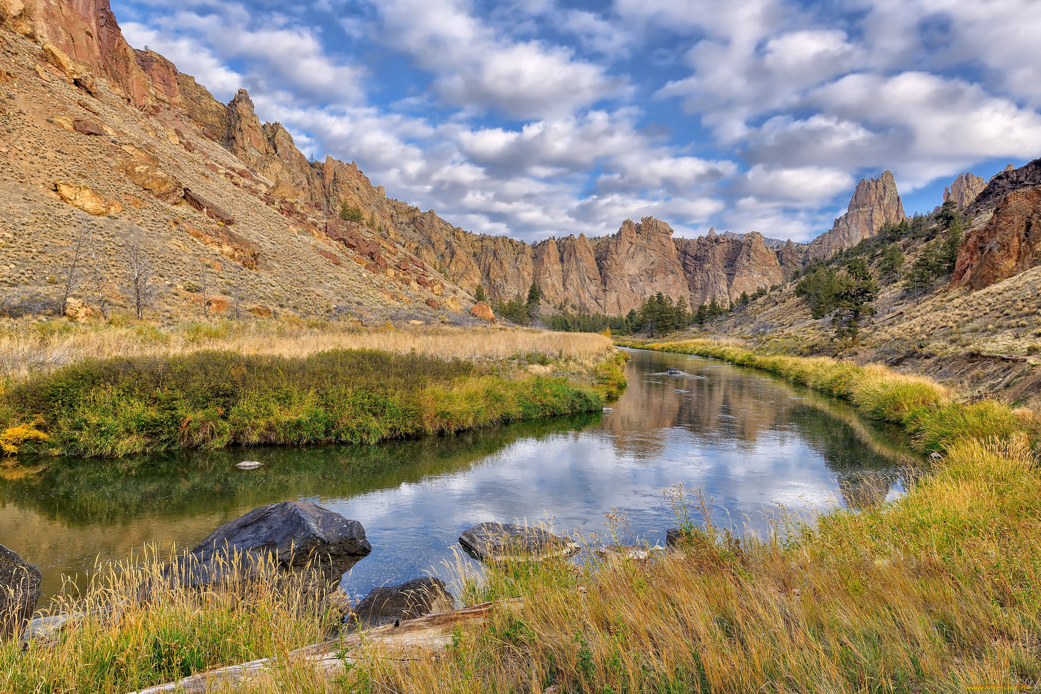 природа, реки, озера, лес, горы, облака, река