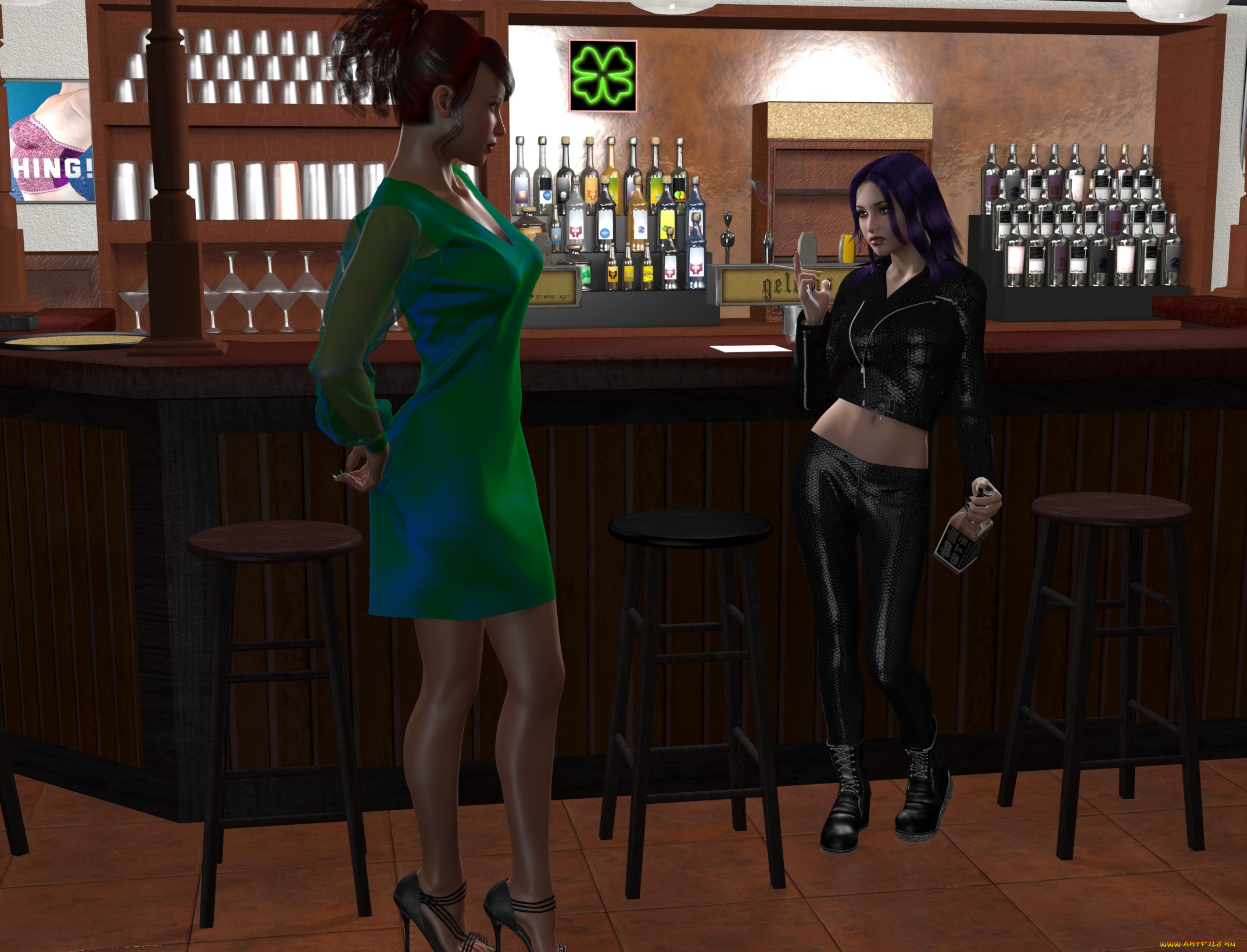 3д, графика, люди, , people, девушки, бар, напитки