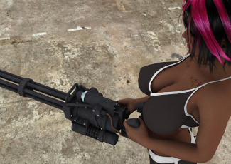 обоя 3д графика, люди , people, девушка, взгляд, оружие, фон