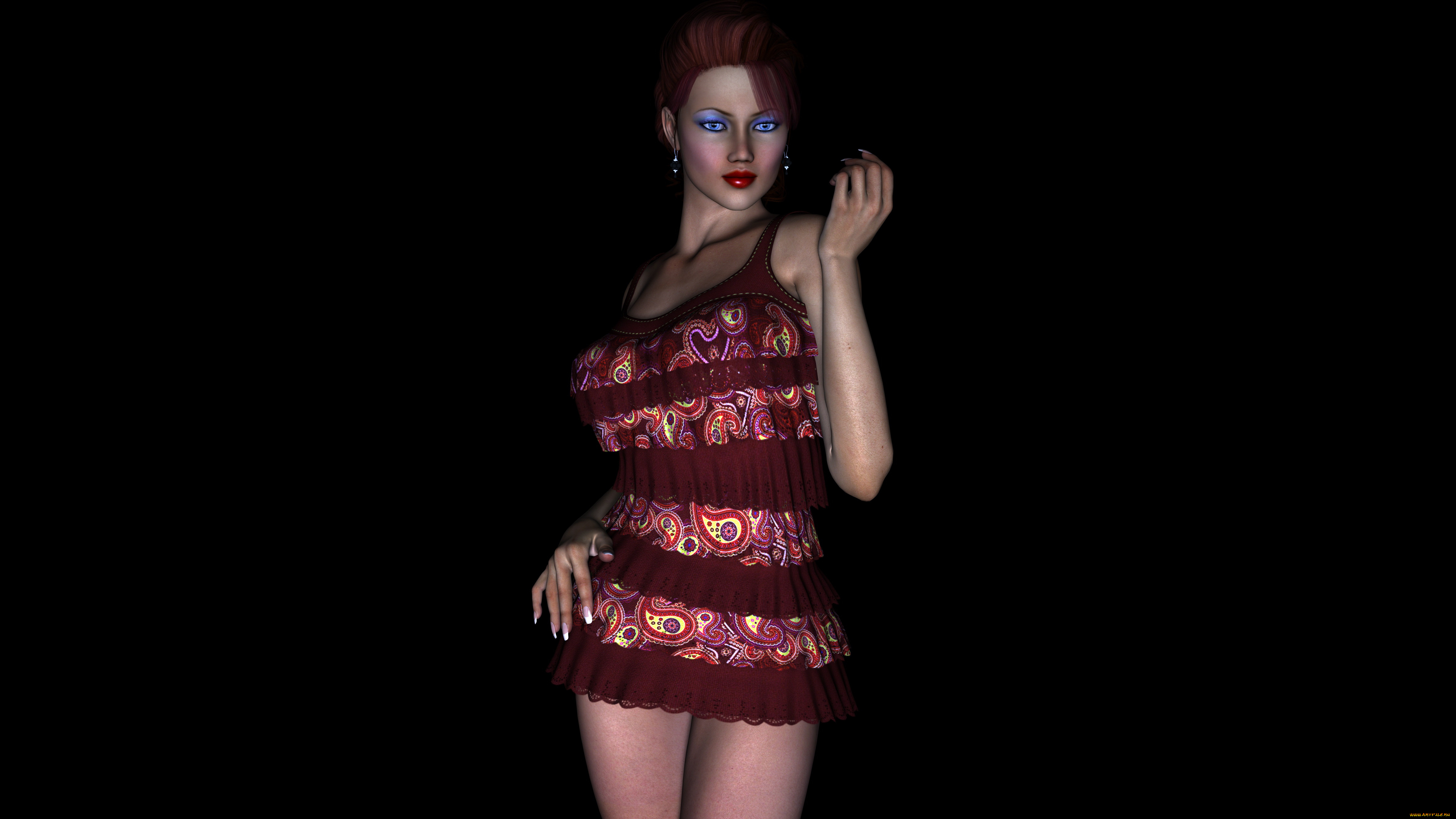 3д, графика, люди, , people, девушка, взгляд, рыжая, фон