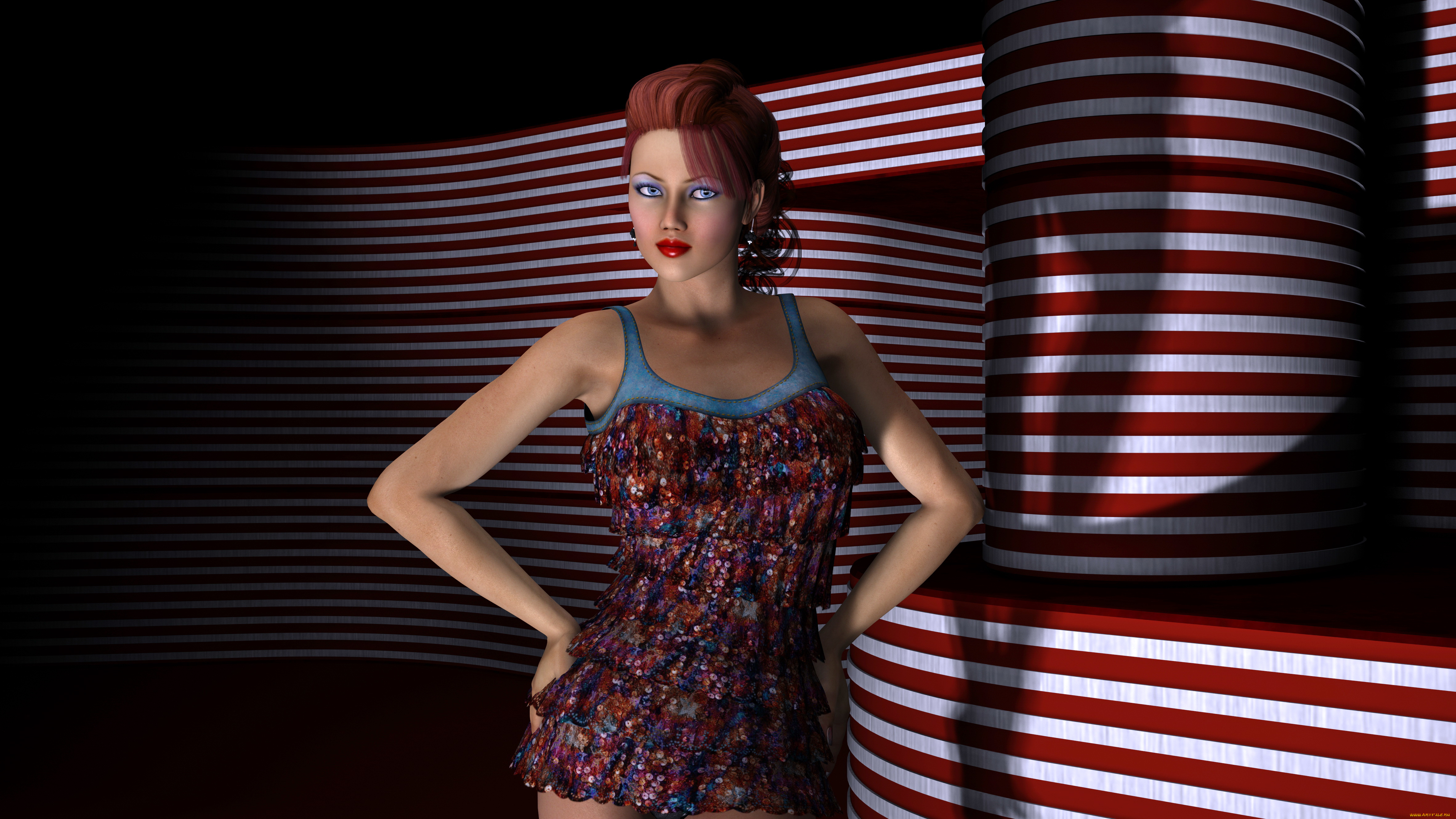 3д, графика, люди, , people, девушка, взгляд, рыжая, фон