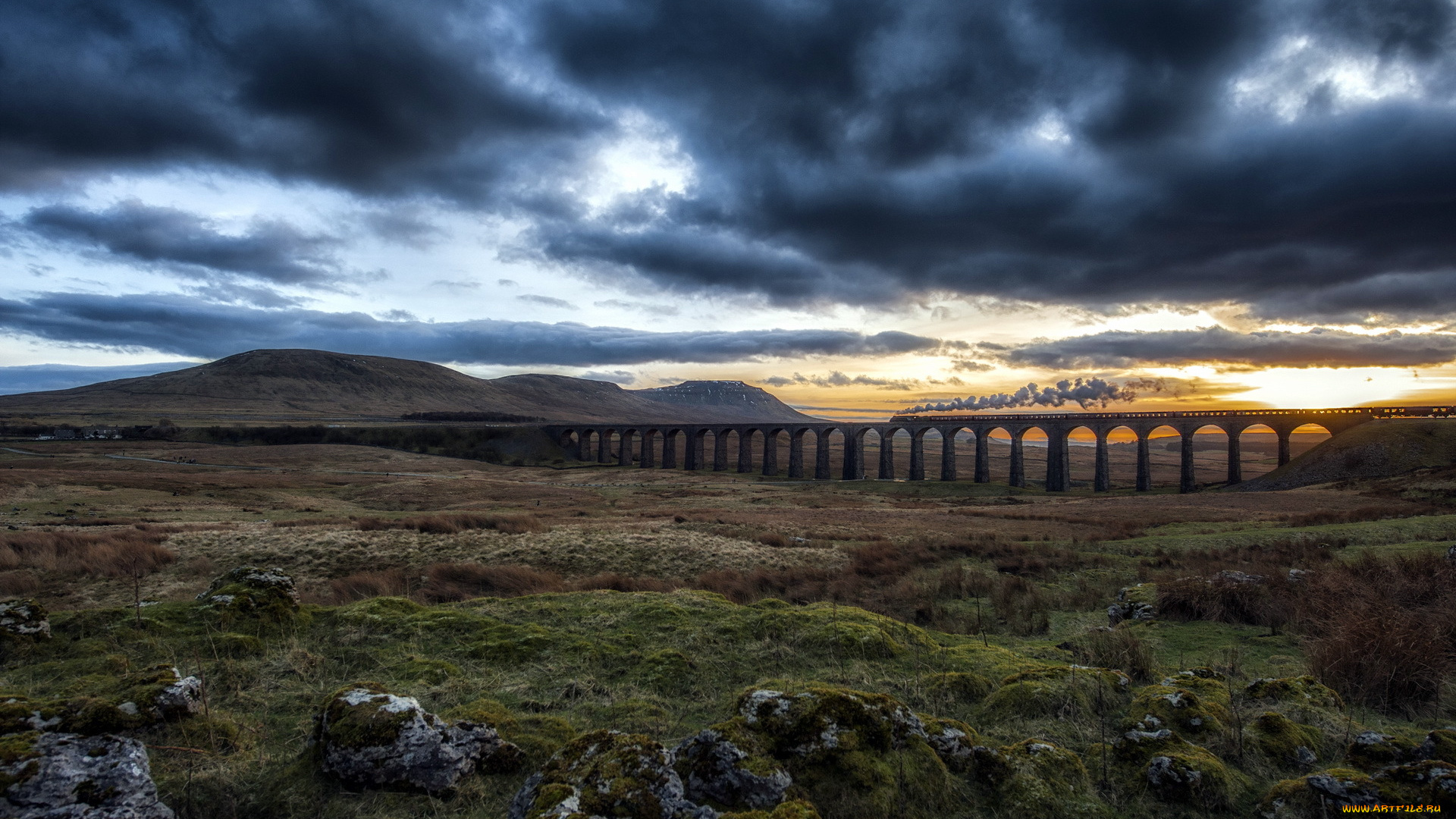 города, -, мосты, england, поезд, мост, chapel, le, dale, united, kingdom