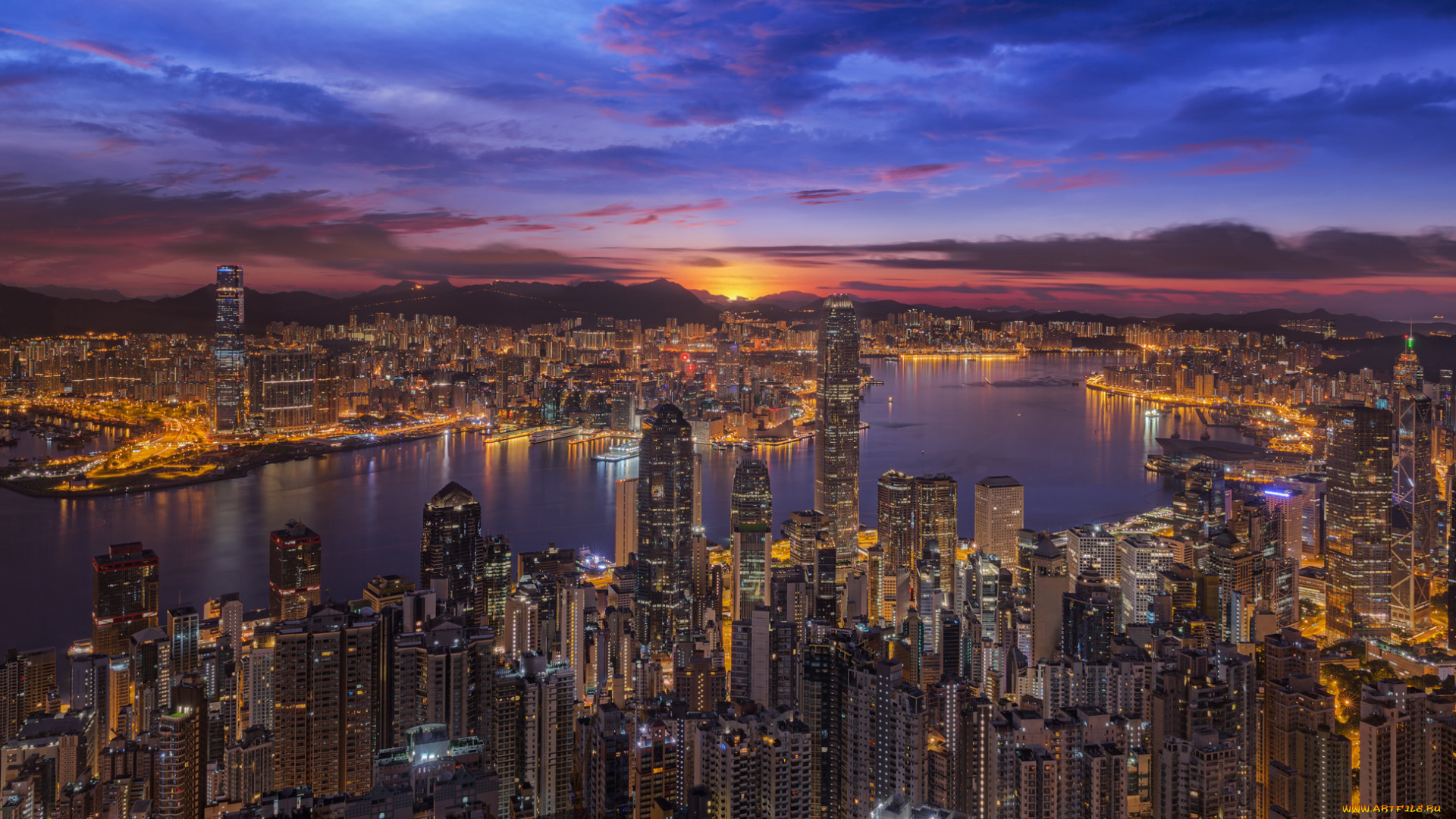 города, гонконг, , китай, victoria, harbour, бухта, виктория, china, закат, ночной, город, гонконг, здания, небоскрёбы, панорама, hong, kong