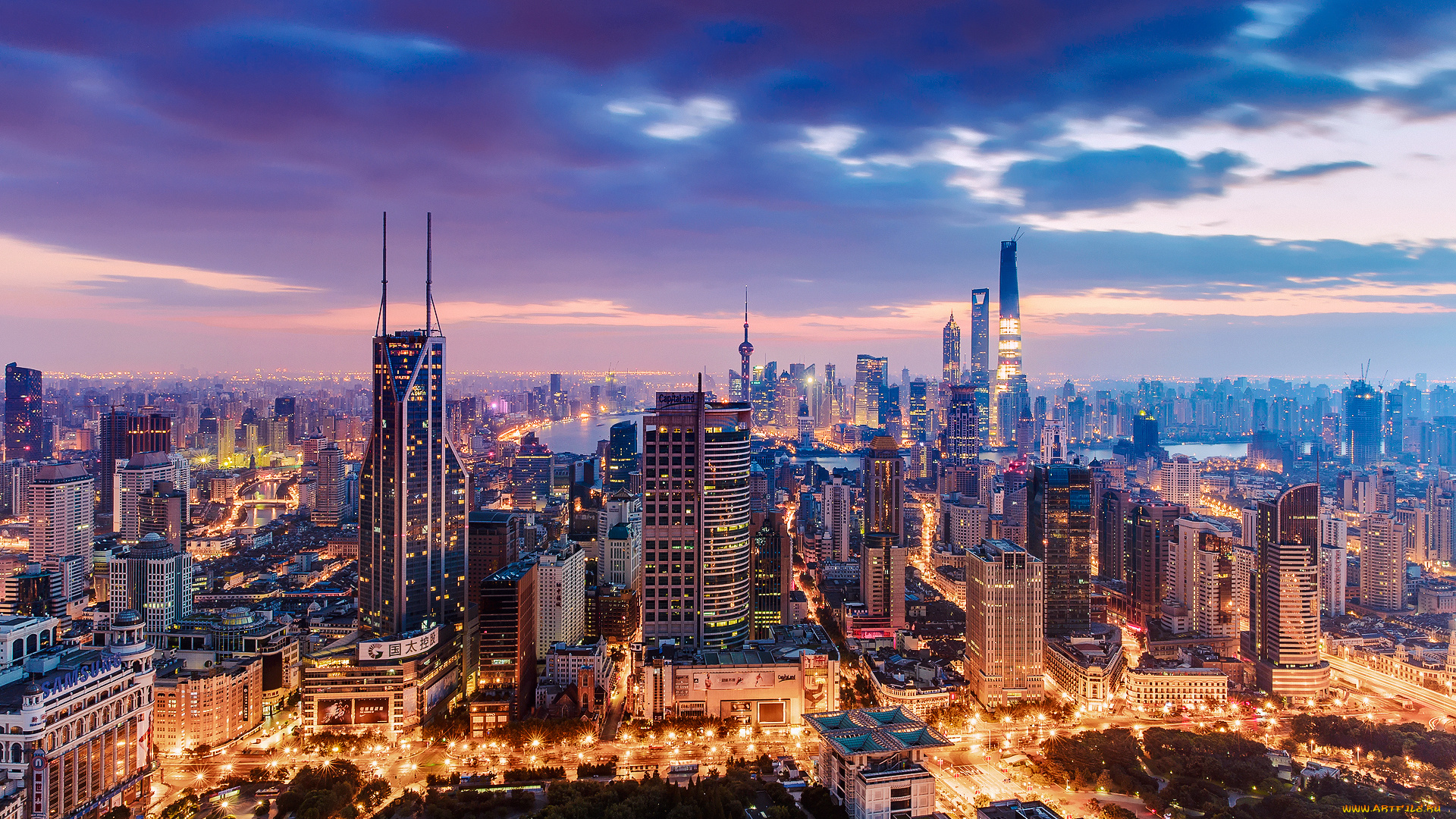 города, шанхай, , китай, кнр, город, шанхай, вечер