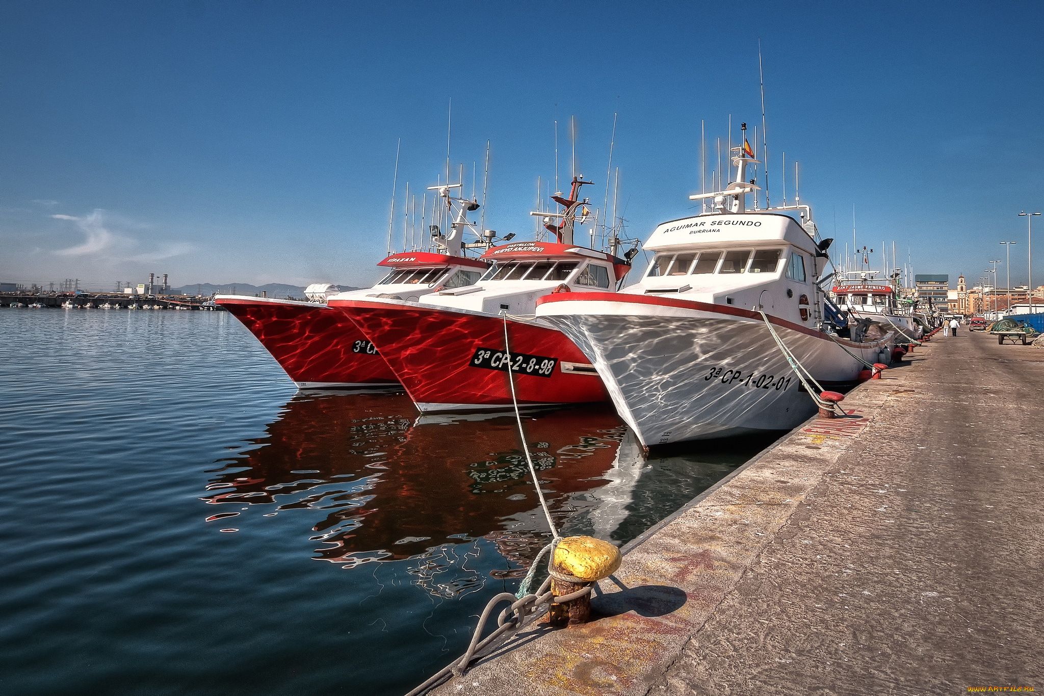 port, del, grau, de, castell&, 243, корабли, катера, порт, причал, суда