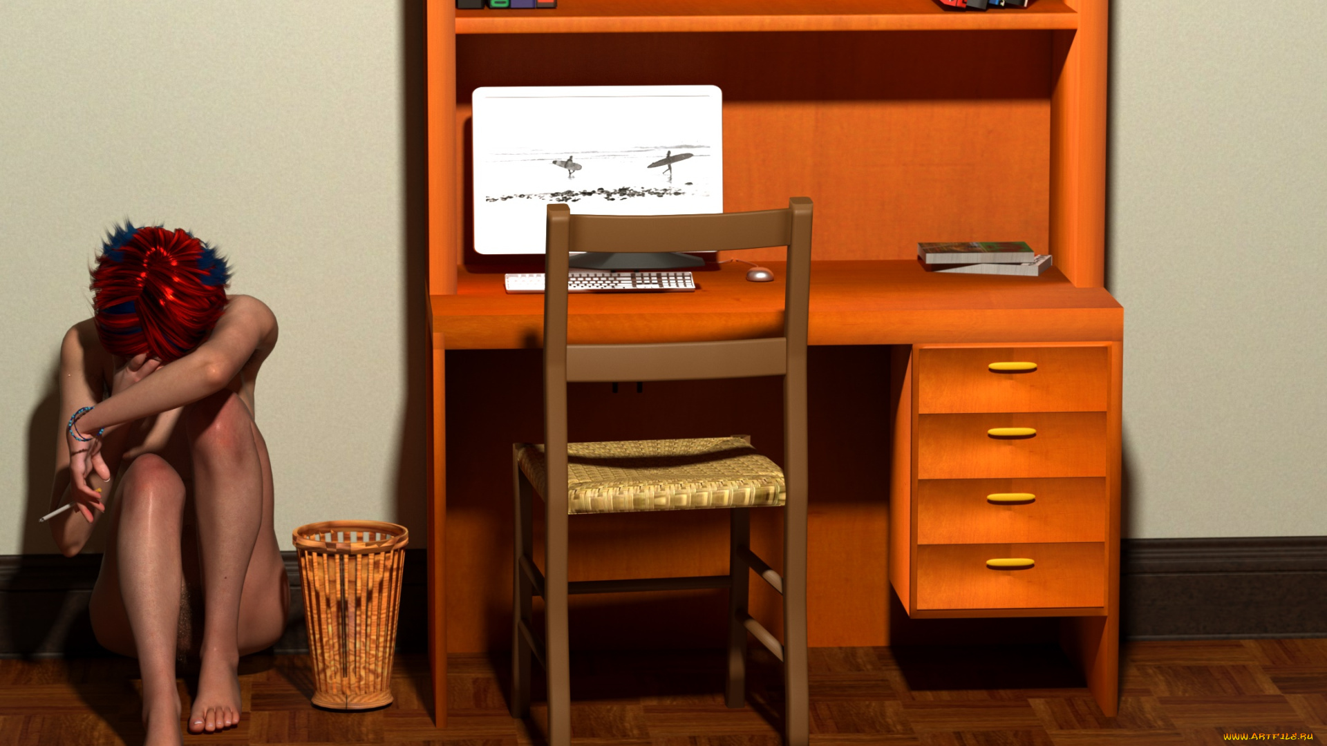 3д, графика, люди, , people, девушка, взгляд, фон, интерьер