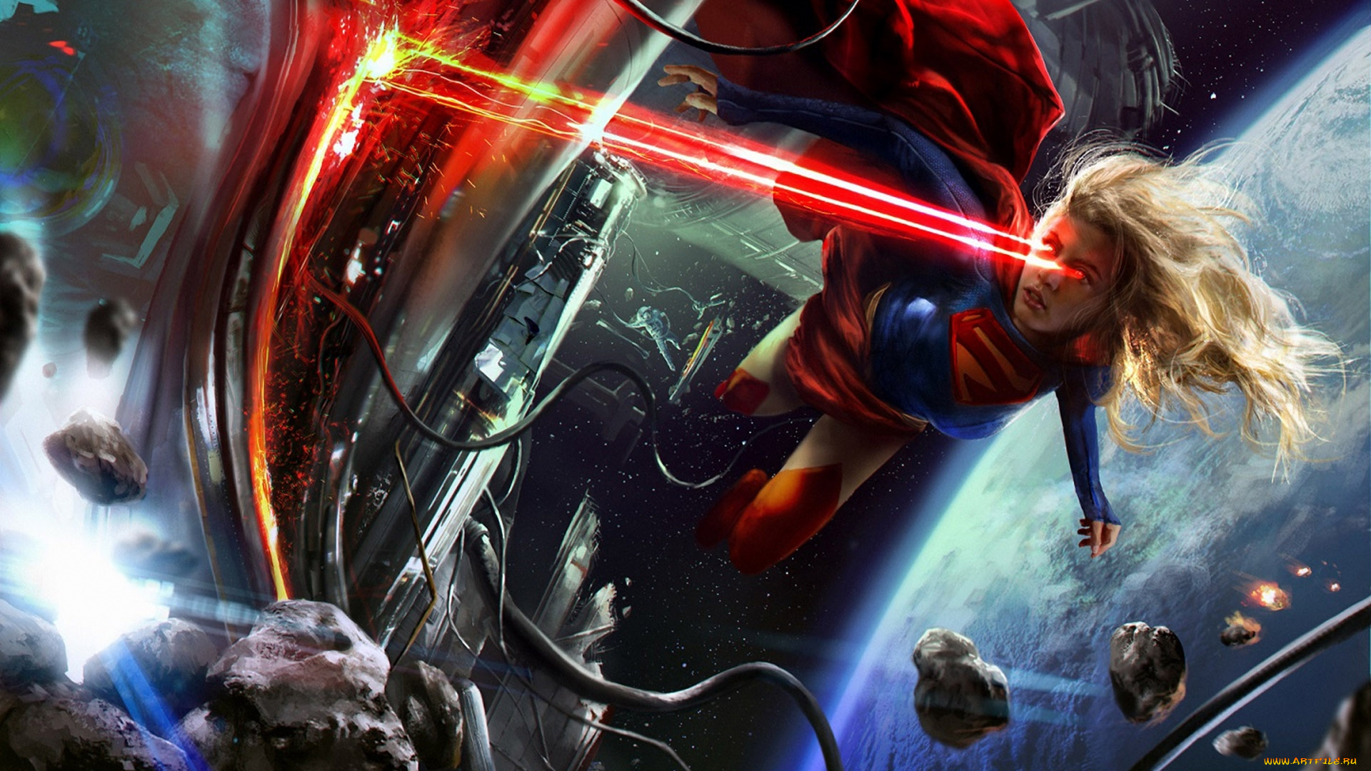 рисованное, комиксы, пришелец, луч, плащ, супергерой, kara, zor-el, девушка, supergirl