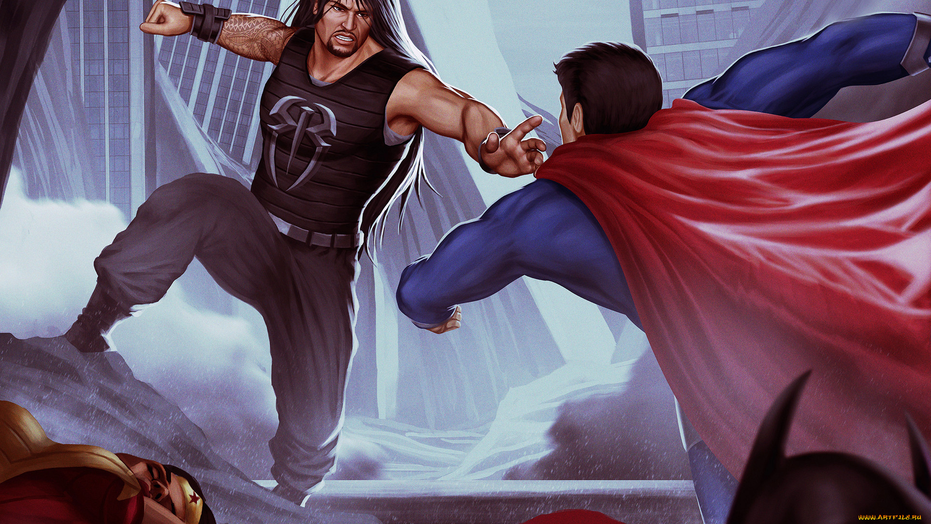 рисованное, люди, punch, superman, roman, reigns