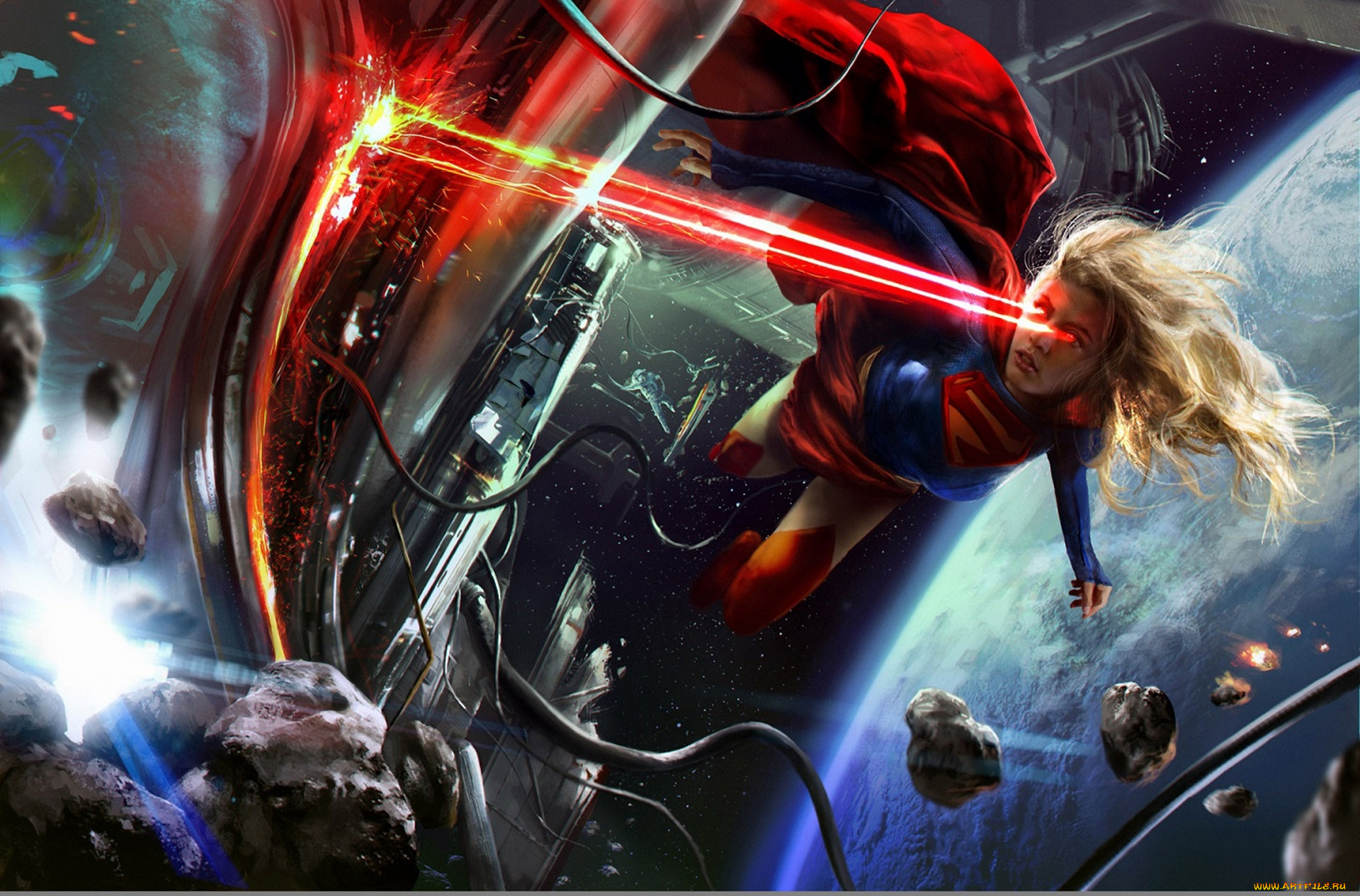 рисованное, комиксы, пришелец, луч, плащ, супергерой, kara, zor-el, девушка, supergirl