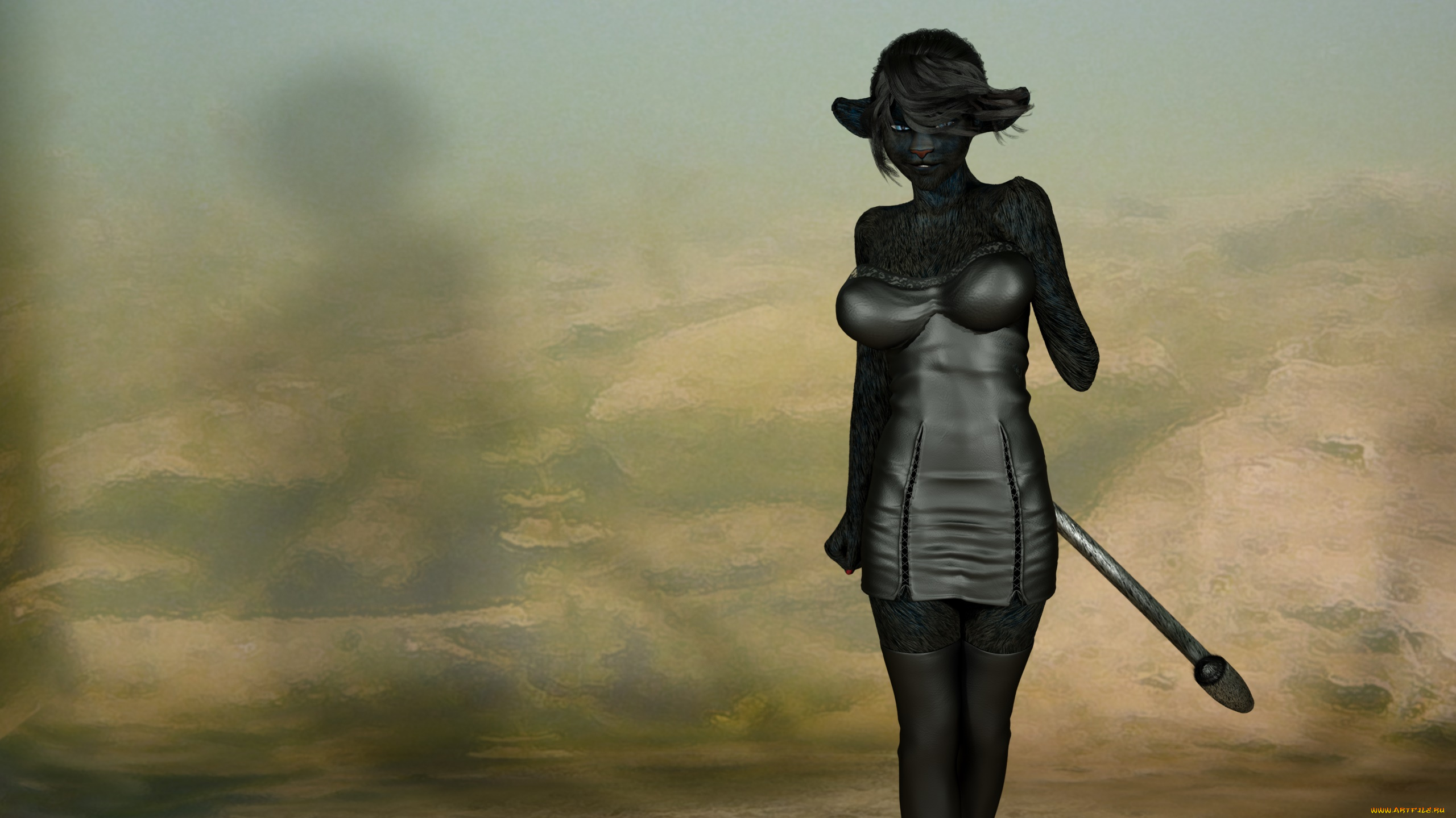 3д, графика, существа, , creatures, взгляд, фон, девушка