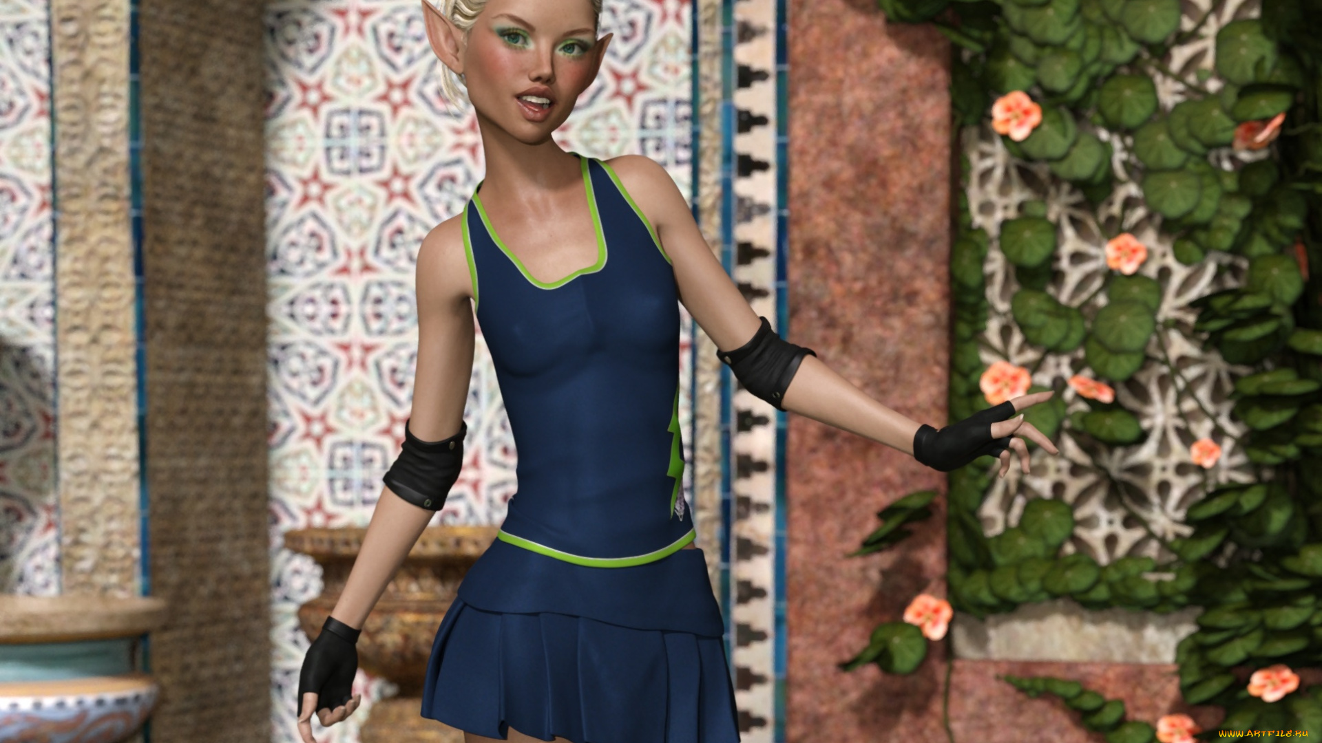 3д, графика, эльфы, , elves, фон, взгляд, девушка