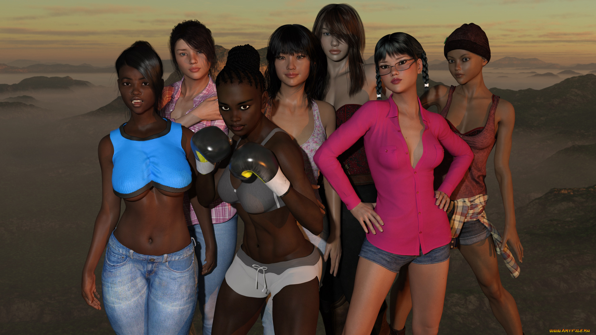 3д, графика, люди, , people, девушки, взгляд, фон