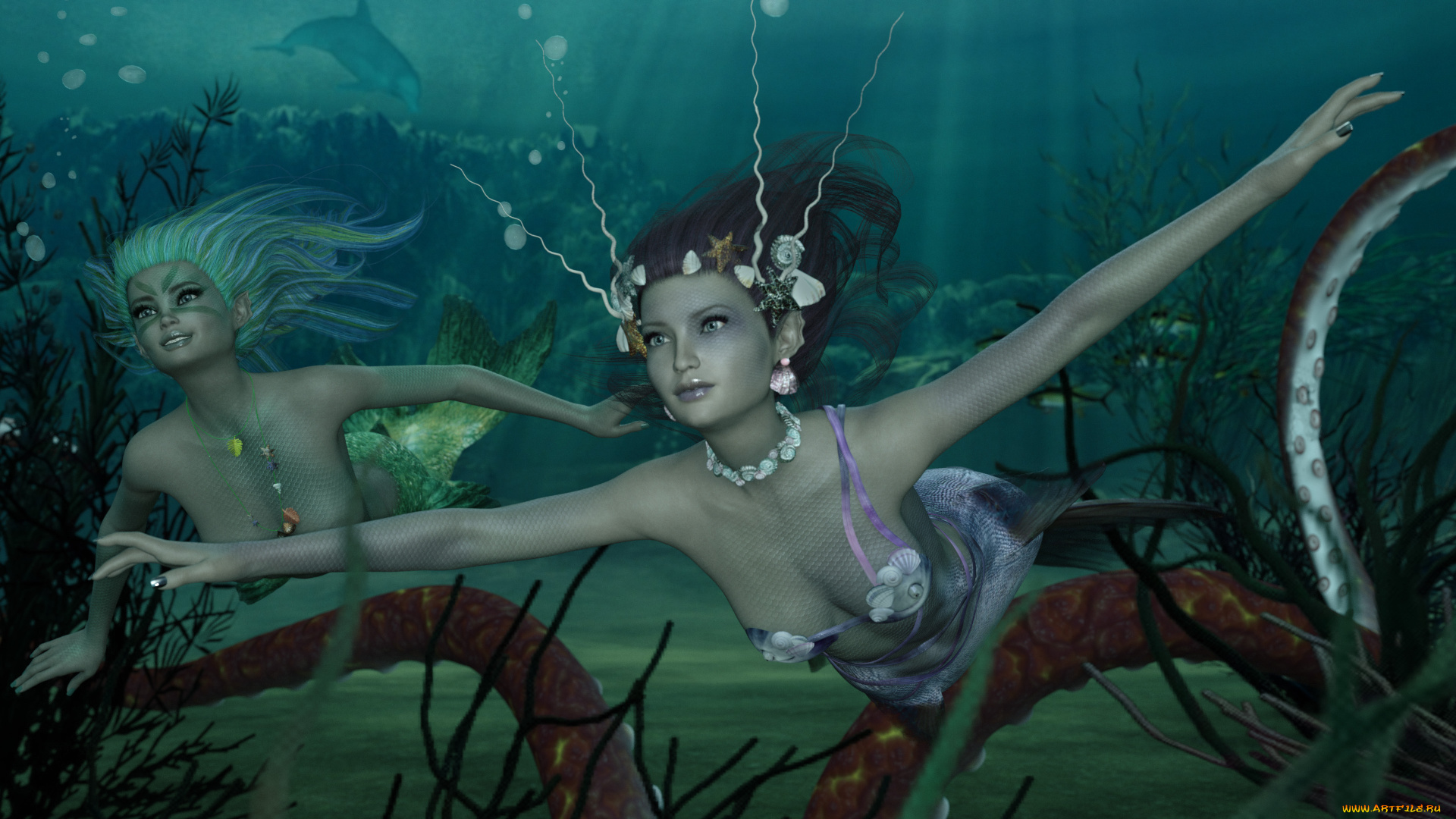 3д, графика, существа, , creatures, девушки, фон, взгляд