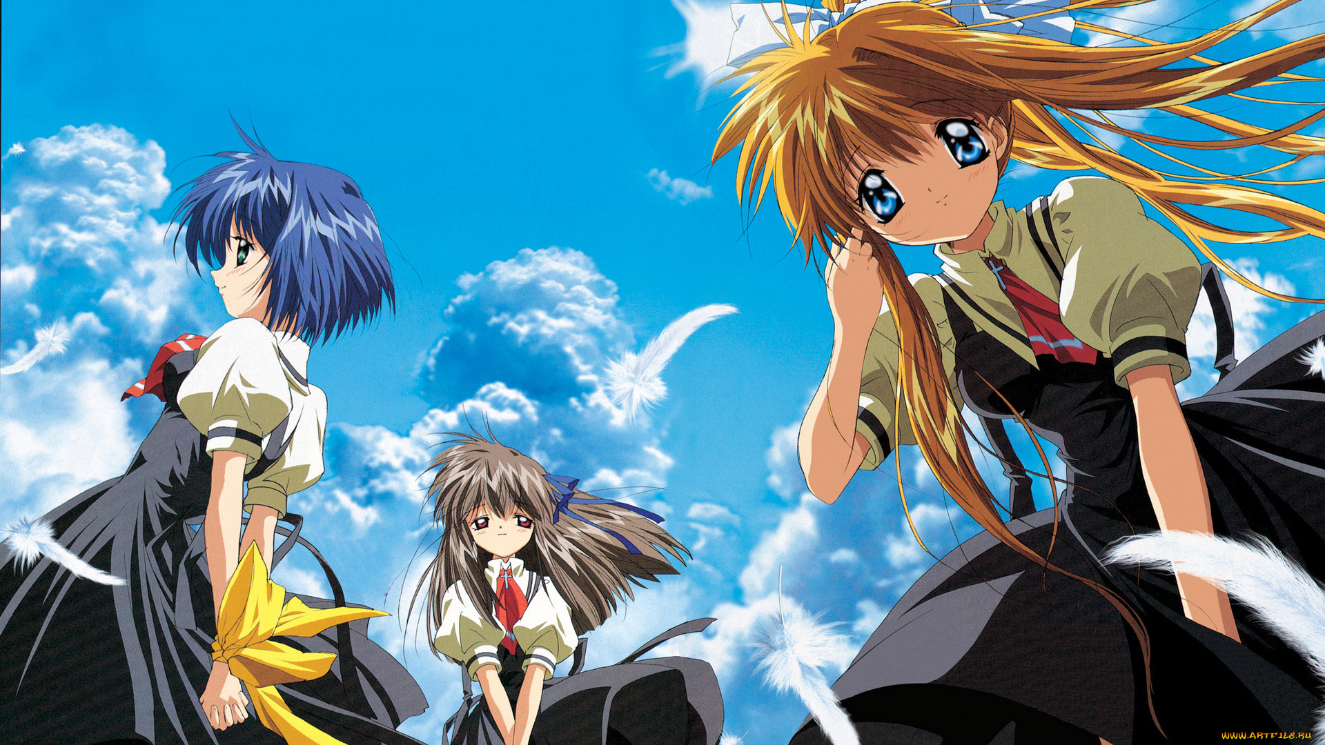 аниме, air, взгляд, девушка, фон