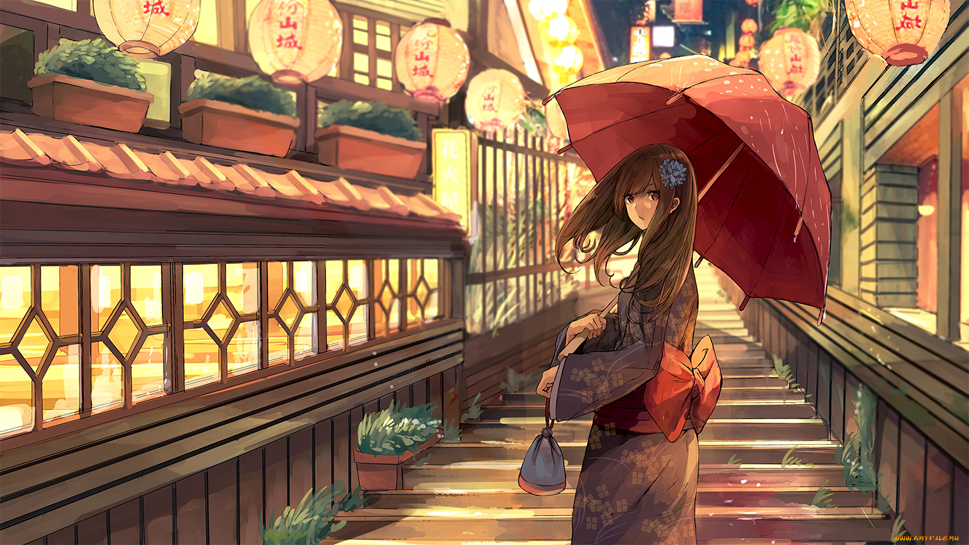 аниме, город, , улицы, , здания, девушка