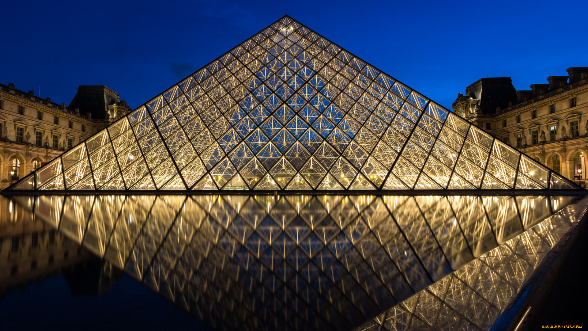 mus&, 233, e, du, louvre, города, париж, , франция, дворец, площадь, ночь