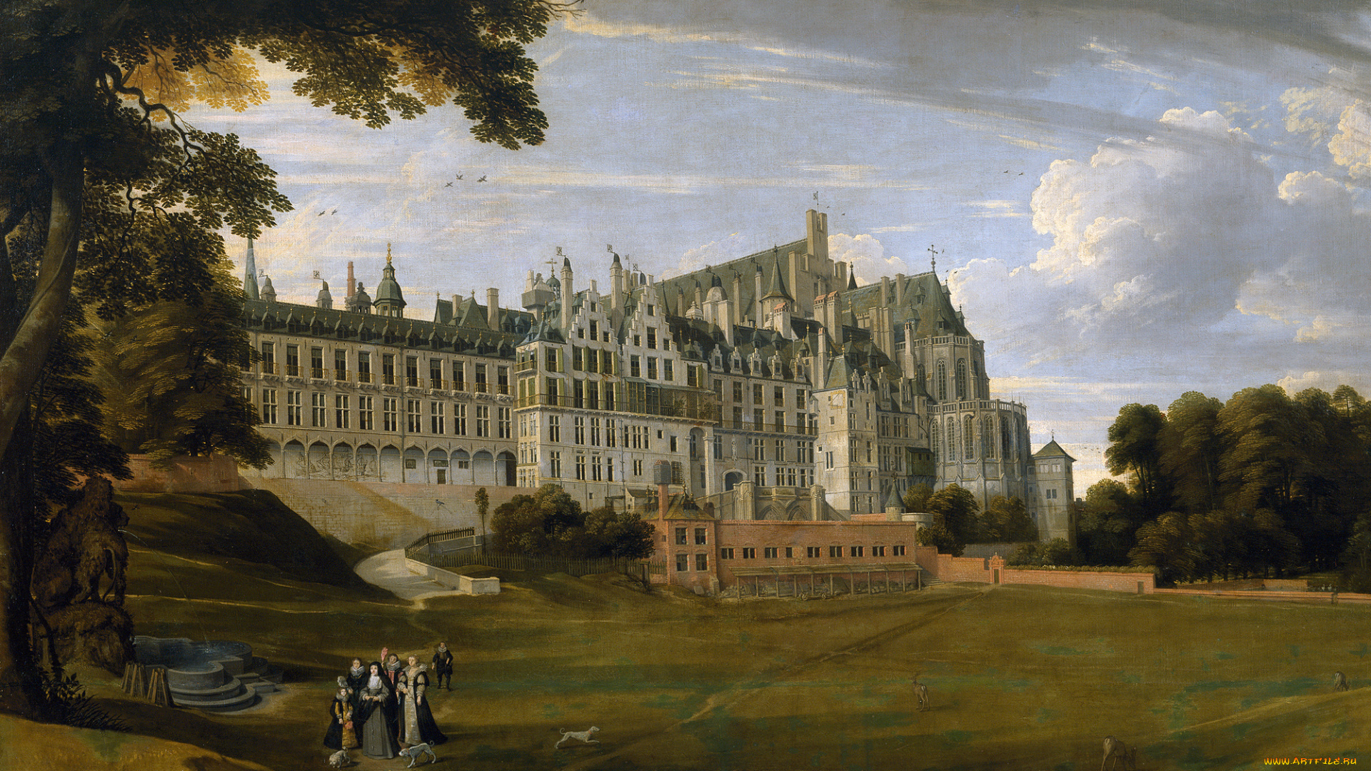 рисованное, живопись, пейзаж, Ян, брейгель, старший, королевский, дворец, тервюрен, в, брюсселе, картина