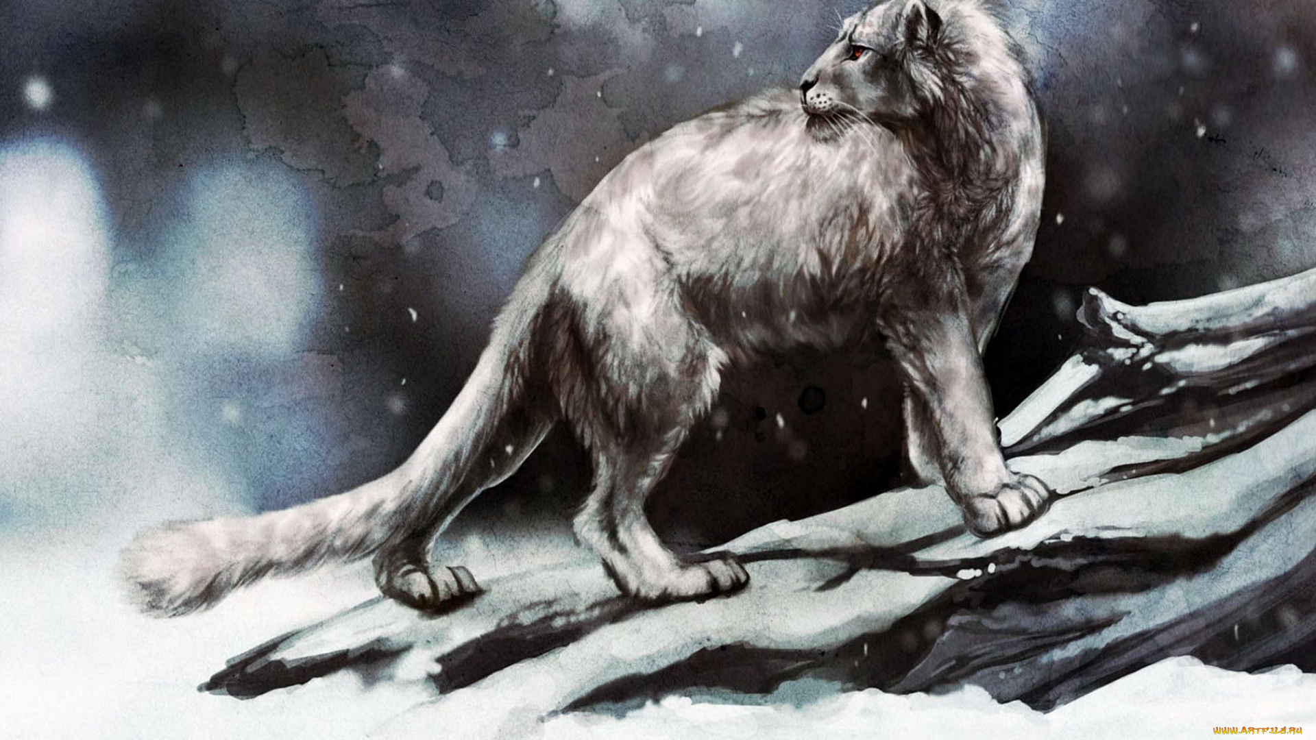 рисованное, животные, снег, сухостой