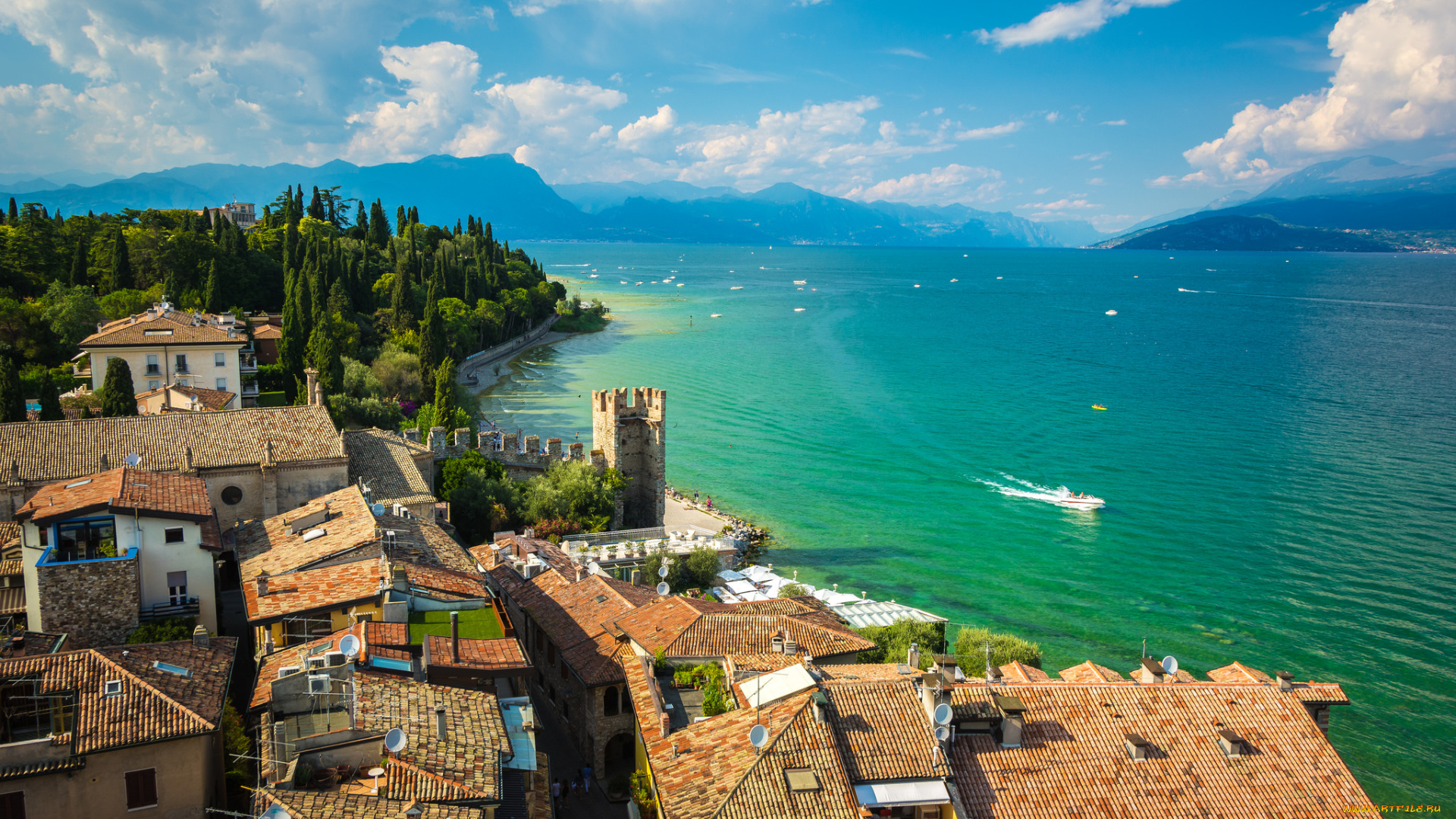 rocca, scaligera, di, sirmione, , italie, города, -, панорамы, простор