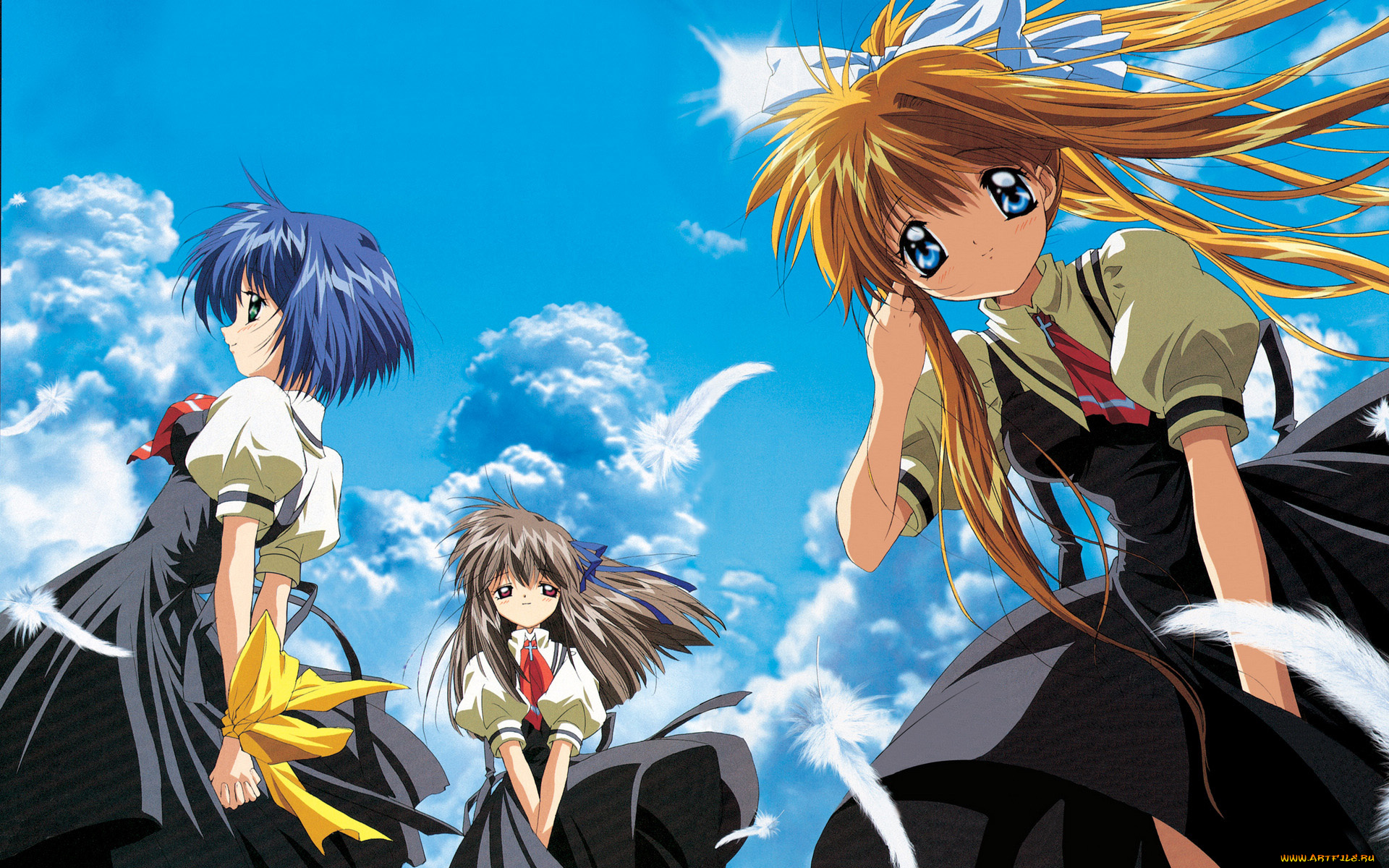 аниме, air, взгляд, девушка, фон