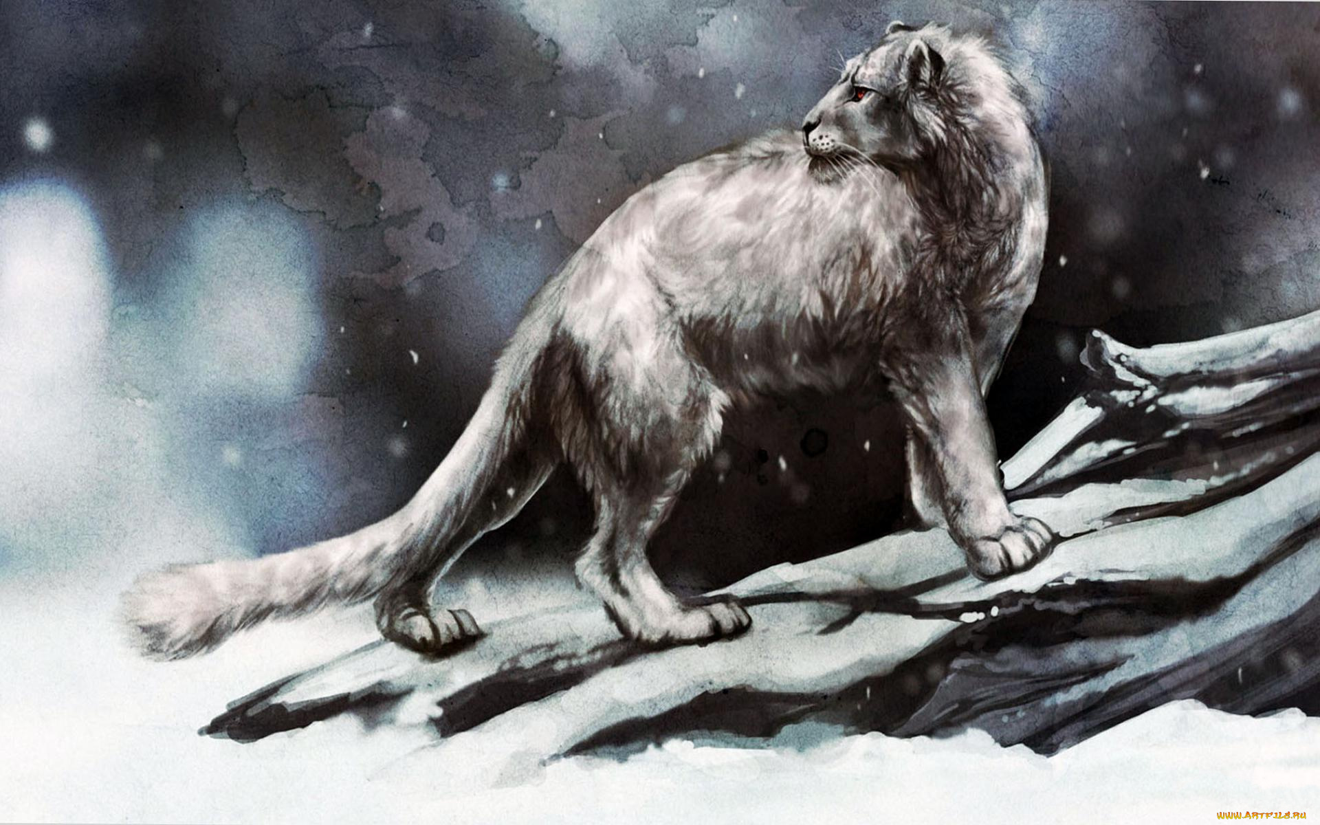 рисованное, животные, снег, сухостой