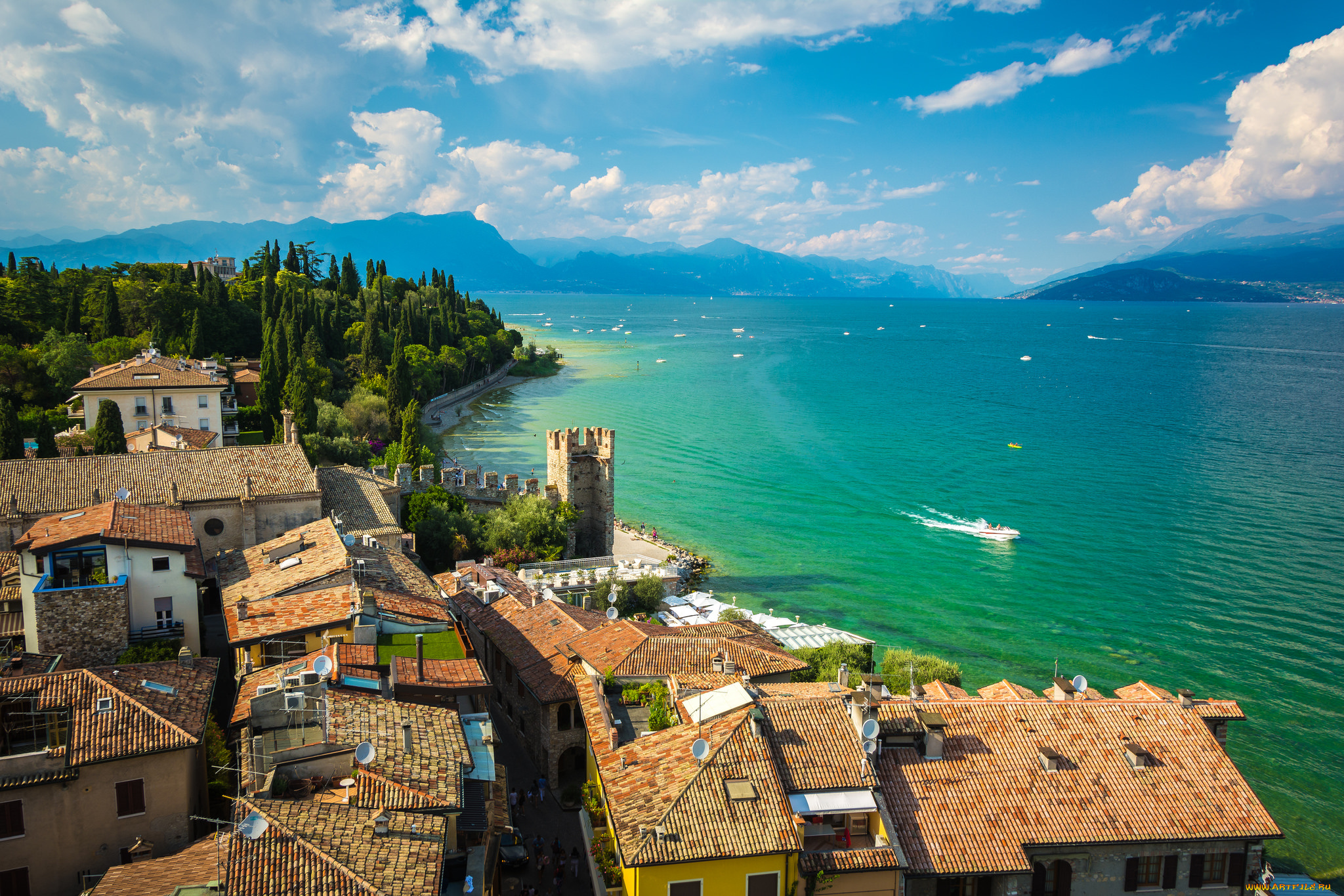 rocca, scaligera, di, sirmione, , italie, города, -, панорамы, простор