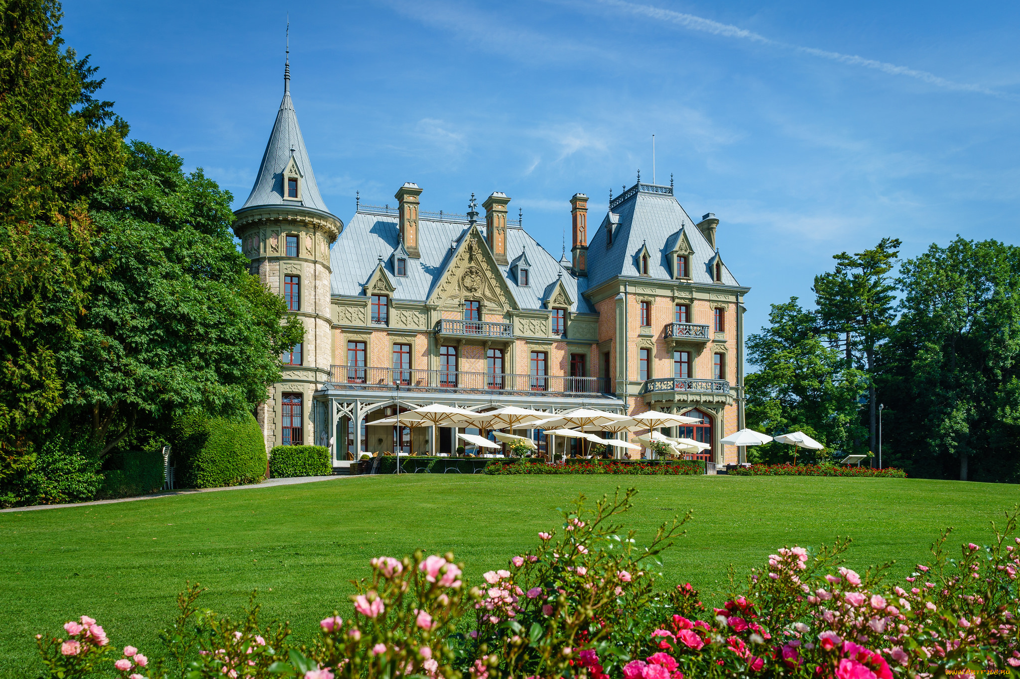 schloss, schadau, города, замки, швейцарии, простор