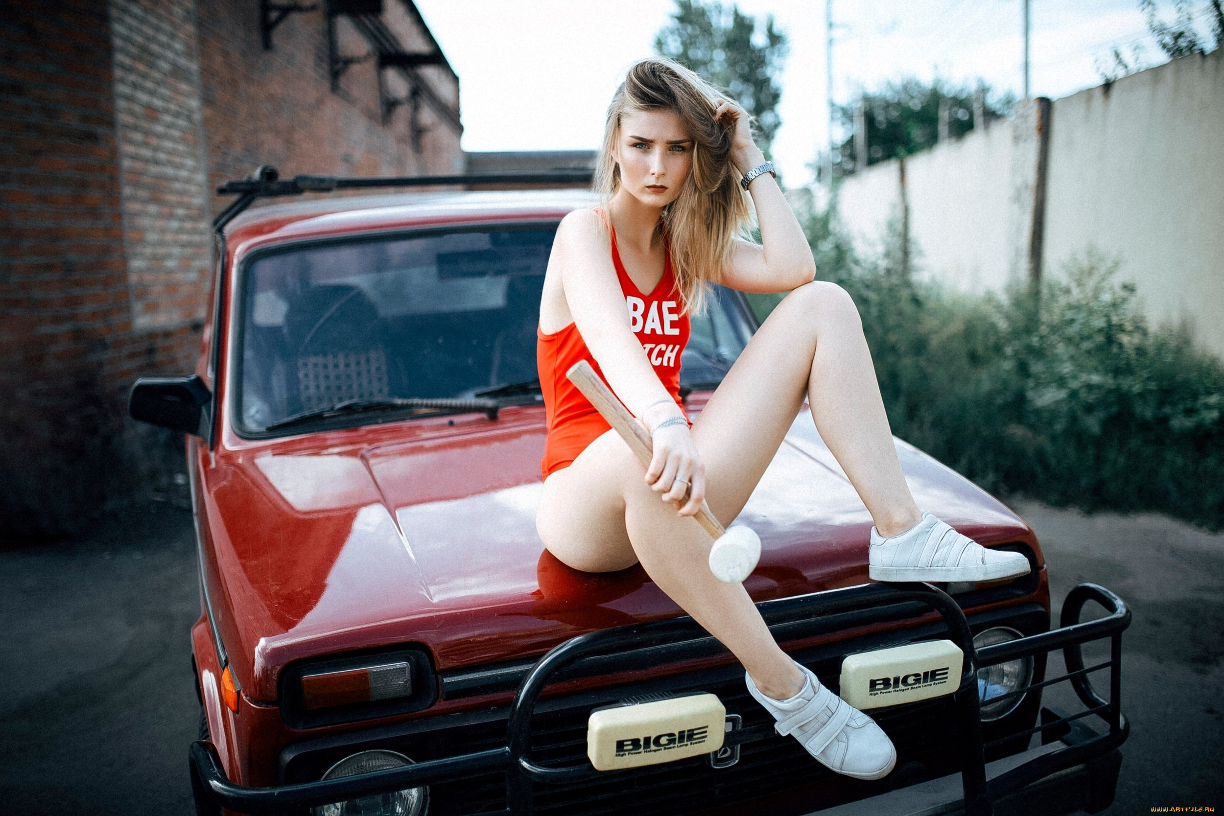 автомобили, -авто, с, девушками, нива, девушка, молоток