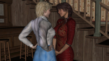 обоя 3д графика, люди , people, девушки, взгляд, фон