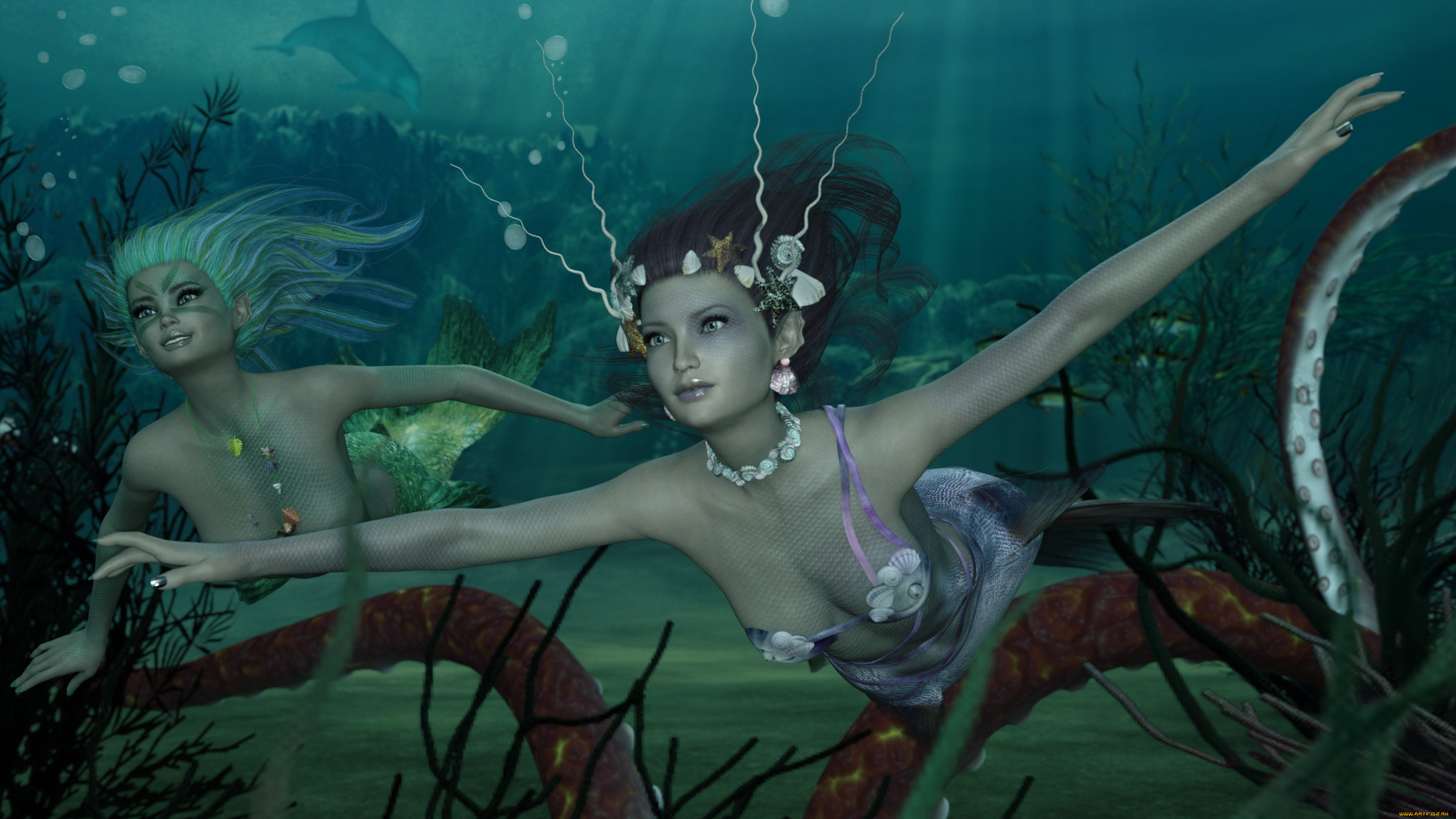 3д, графика, существа, , creatures, девушки, фон, взгляд