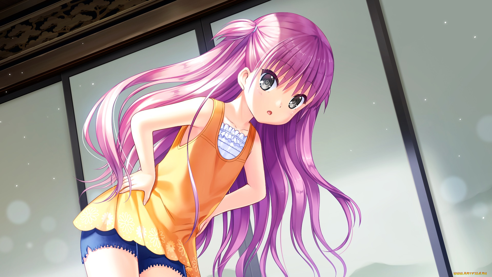 аниме, summer, pockets, девушка, фон, взгляд