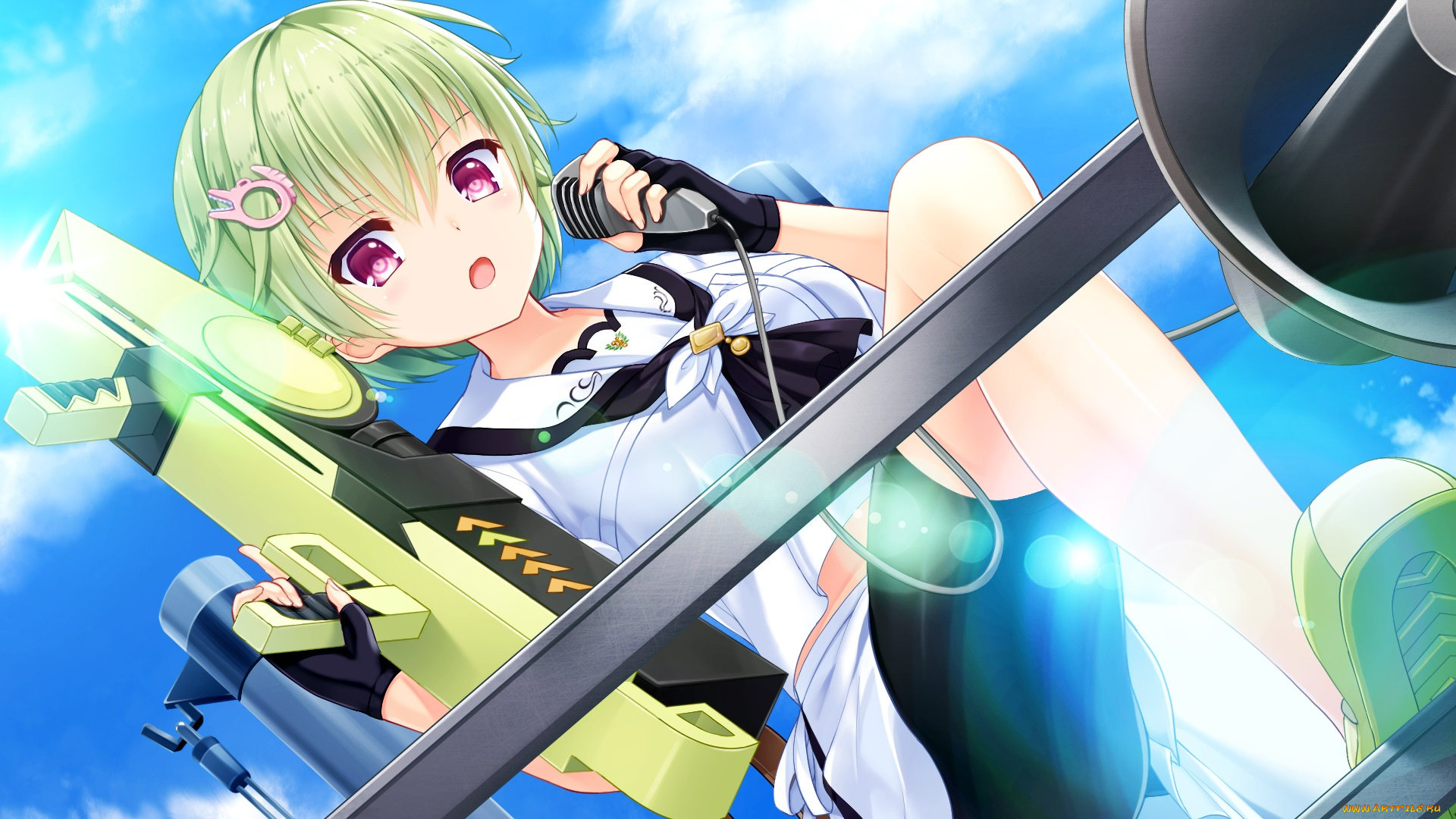 аниме, summer, pockets, фон, взгляд, девушка