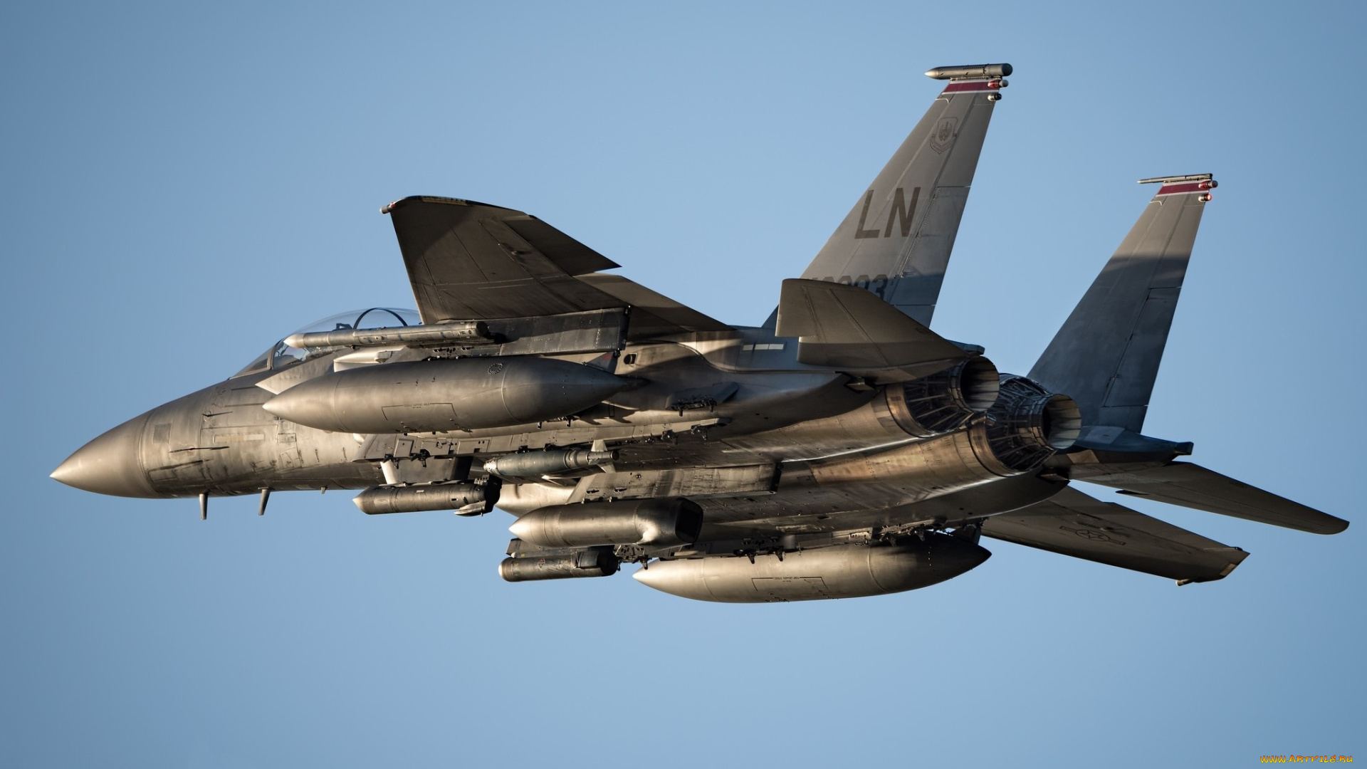 авиация, боевые, самолёты, боевой, самолёт, f-15e, синее, небо, летит