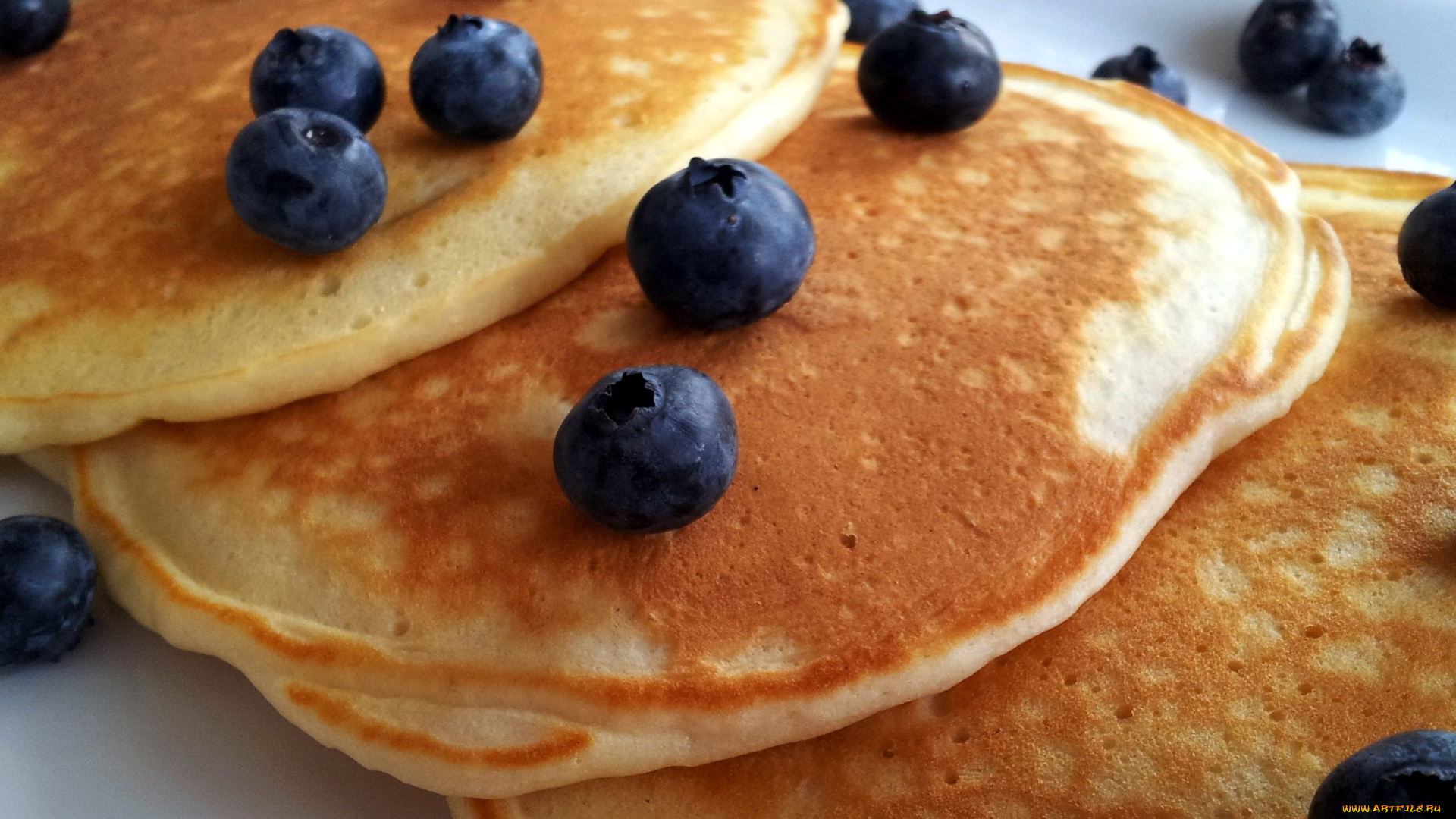 еда, блины, , оладьи, черника, ягоды, оладьи