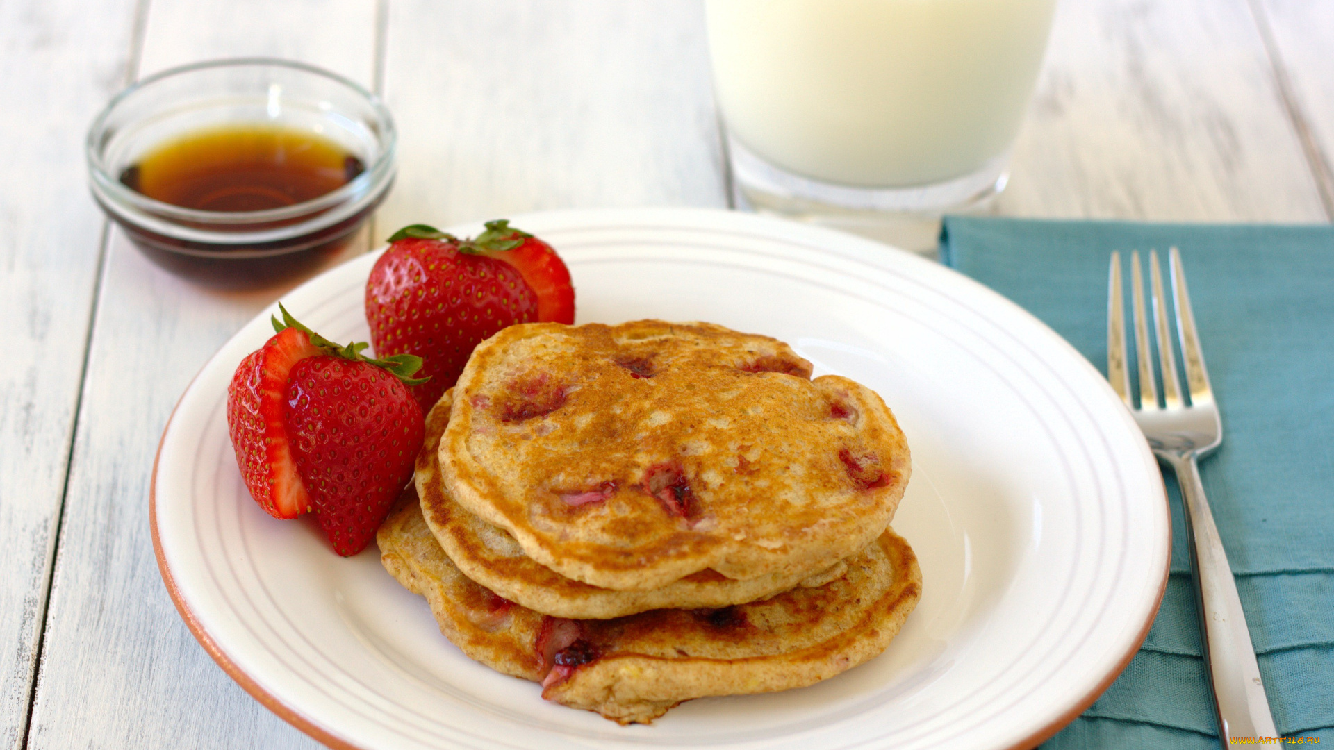 еда, блины, , оладьи, оладьи, клубника, ягоды
