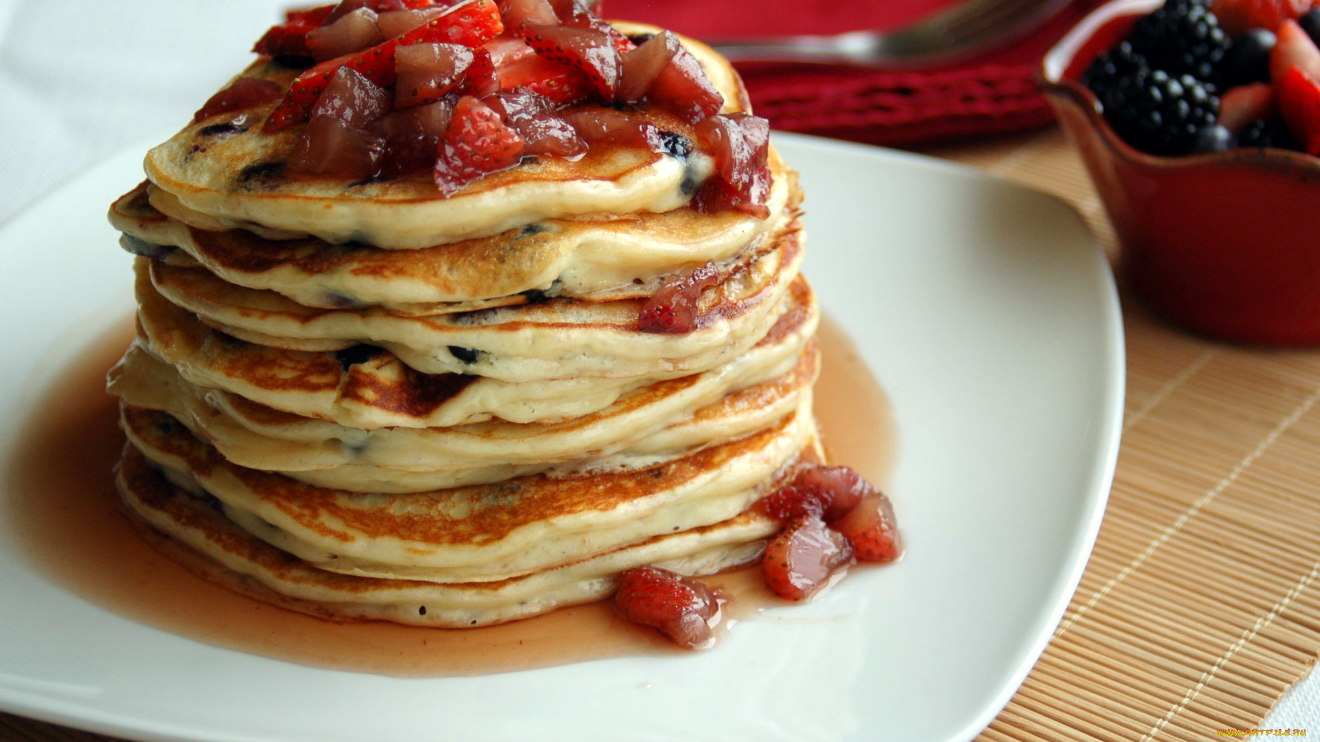 еда, блины, , оладьи, ягоды, оладьи