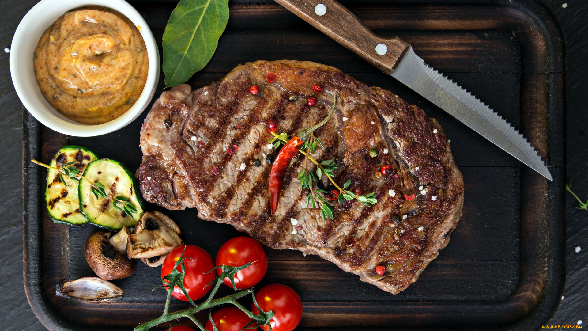 еда, мясные, блюда, мясо, стейк, томаты, помидоры