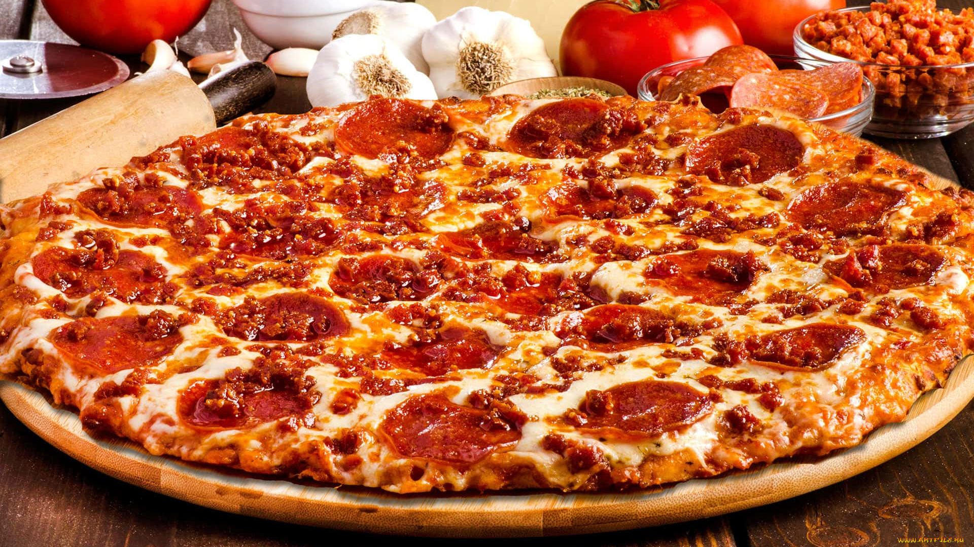 еда, пицца, колбаса, сыр